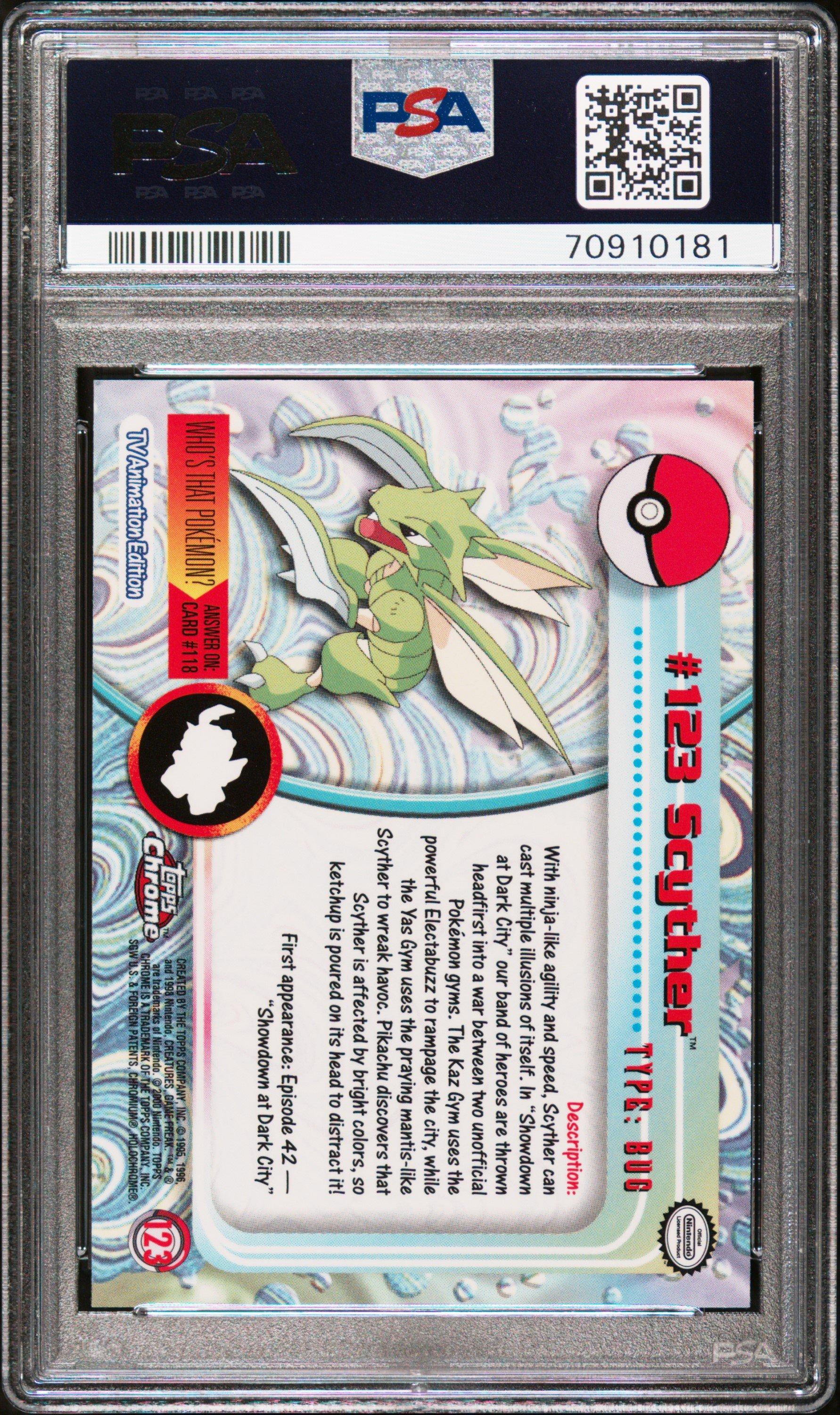 2000 Topps Chrome Pokemon T.v. 123 Scyther PSA 10