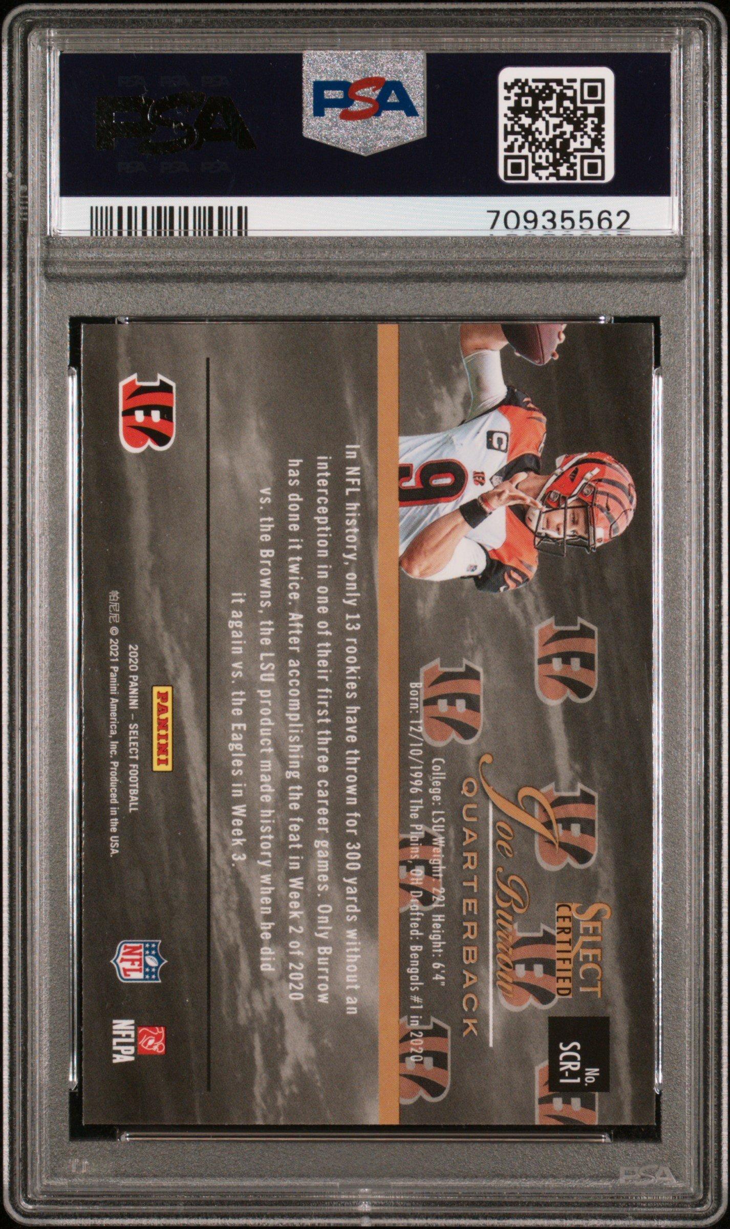 2020 Panini Select Select Certified Rookies Scr1 Joe Burrow PSA 10
