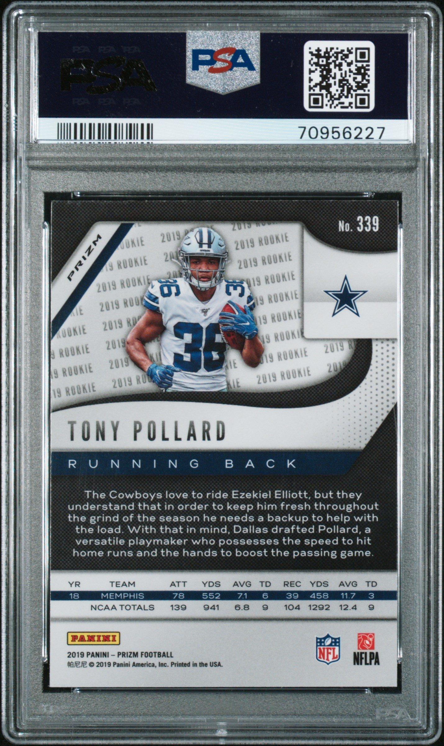 2019 Panini Prizm 339 Tony Pollard Silver Prizm PSA 9