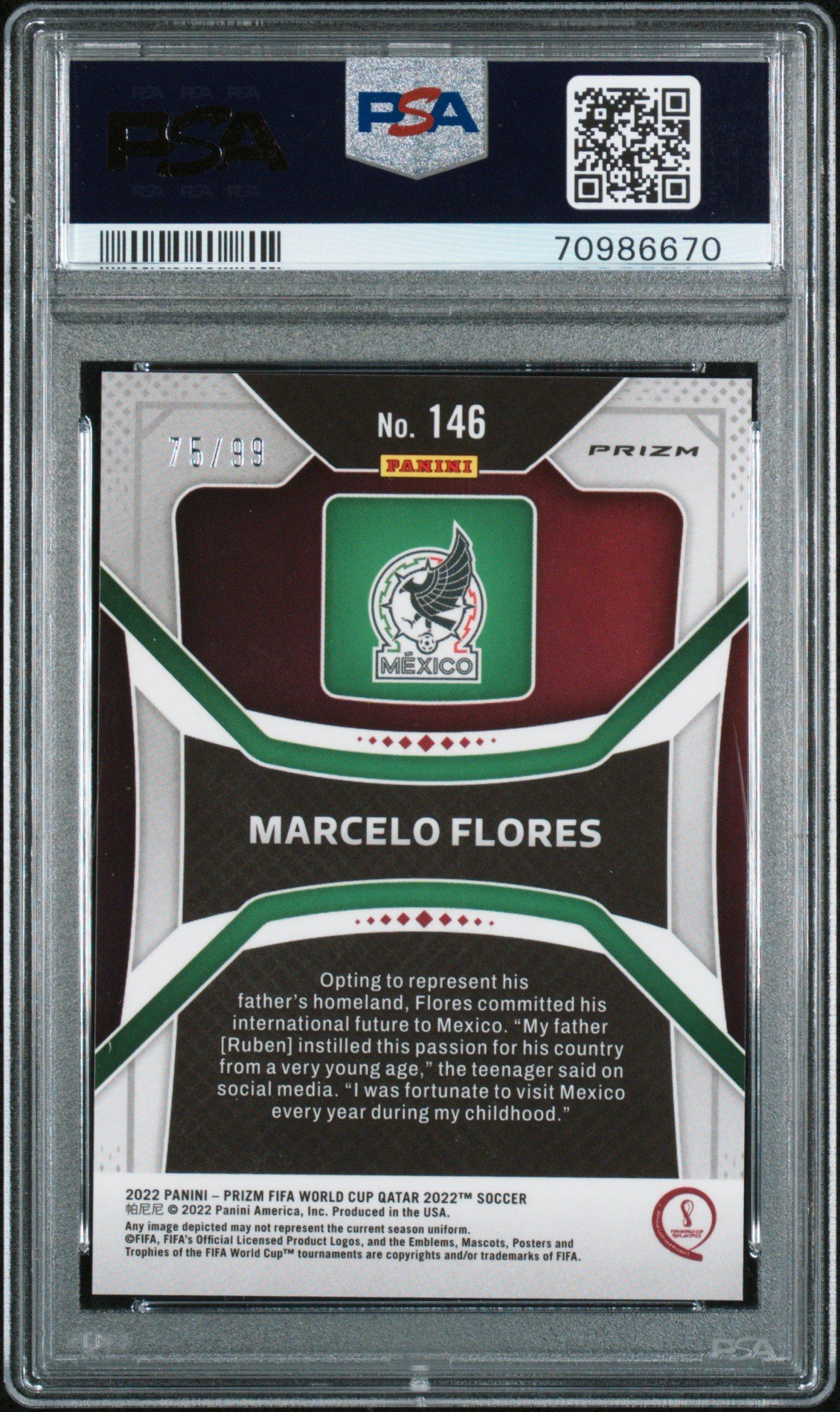 2022 Panini Prizm World Cup Qatar 146 Marcelo Flores Red Mojo PSA 10