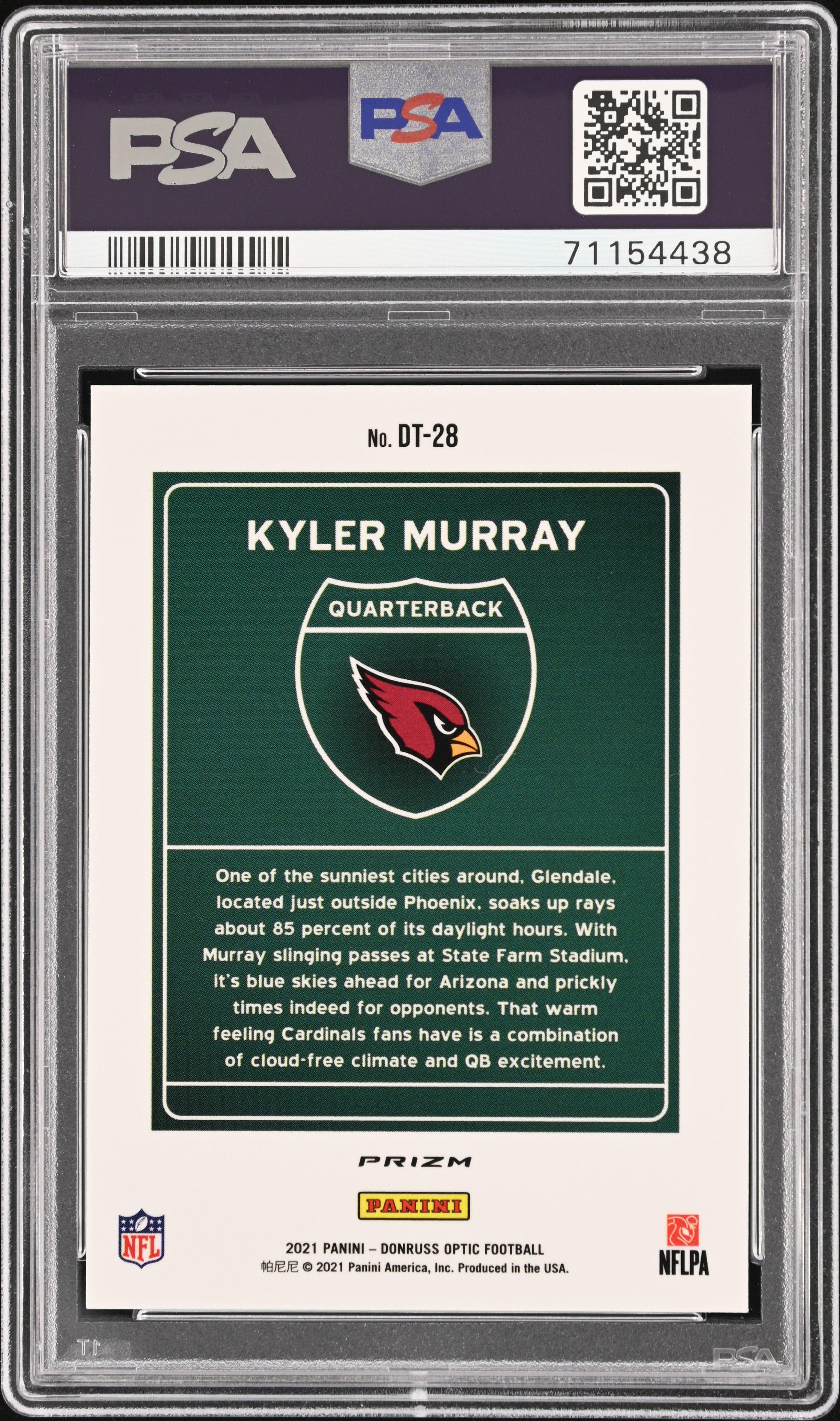 2021 Panini Donruss Optic Downtown Dt28 Kyler Murray PSA 10