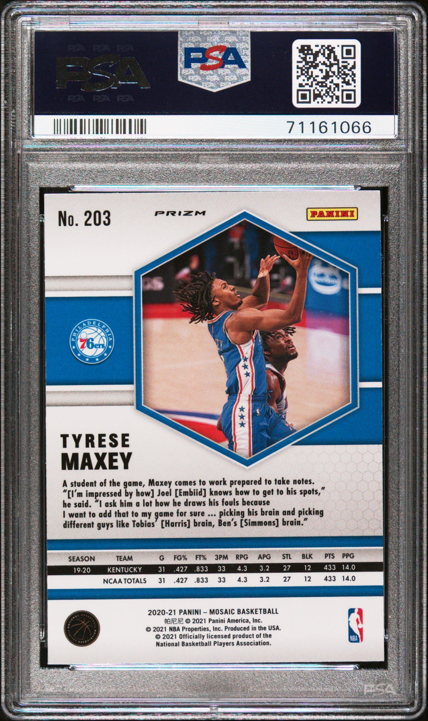 2020 Panini Mosaic 203 Tyrese Maxey Camo Pink PSA 9
