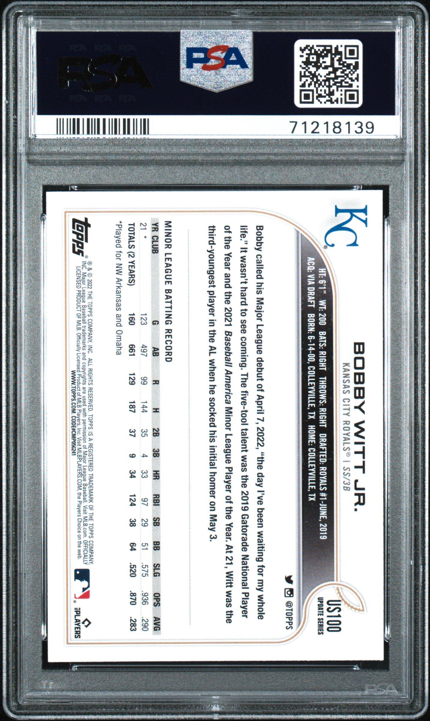 2022 Topps Update Us100 Bobby Witt Jr. PSA 10 Graded Card | GameStop