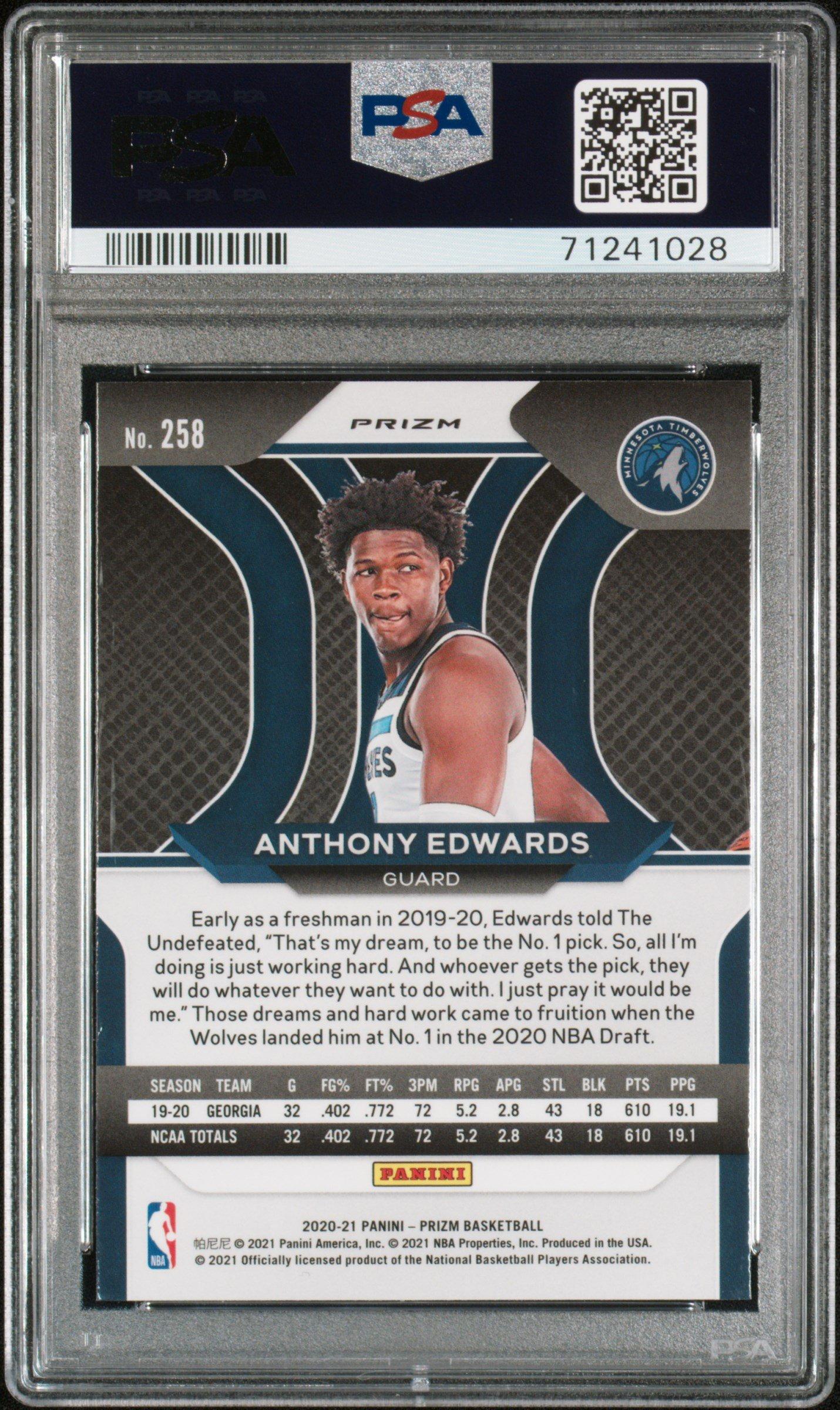 2020 Panini Prizm 258 Anthony Edwards Pink Ice PSA
