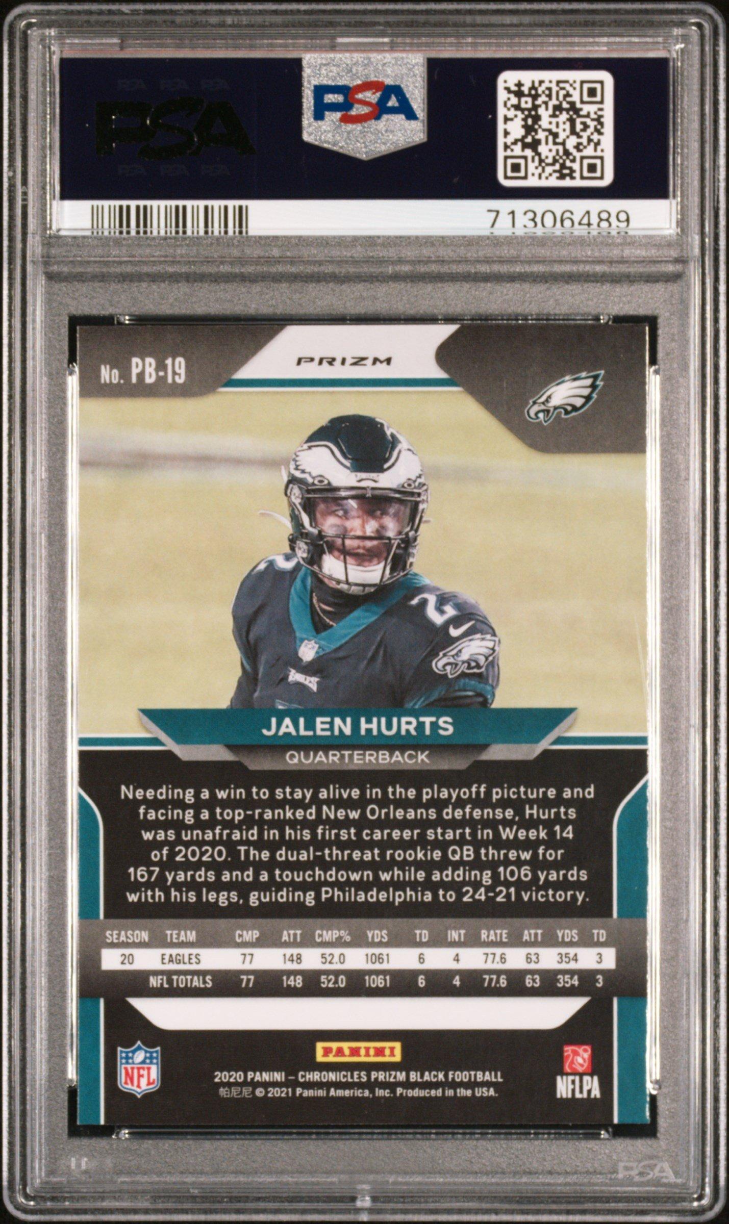 2020 Panini Chronicles Prizm Black Pb19 Jalen Hurts Silver PSA