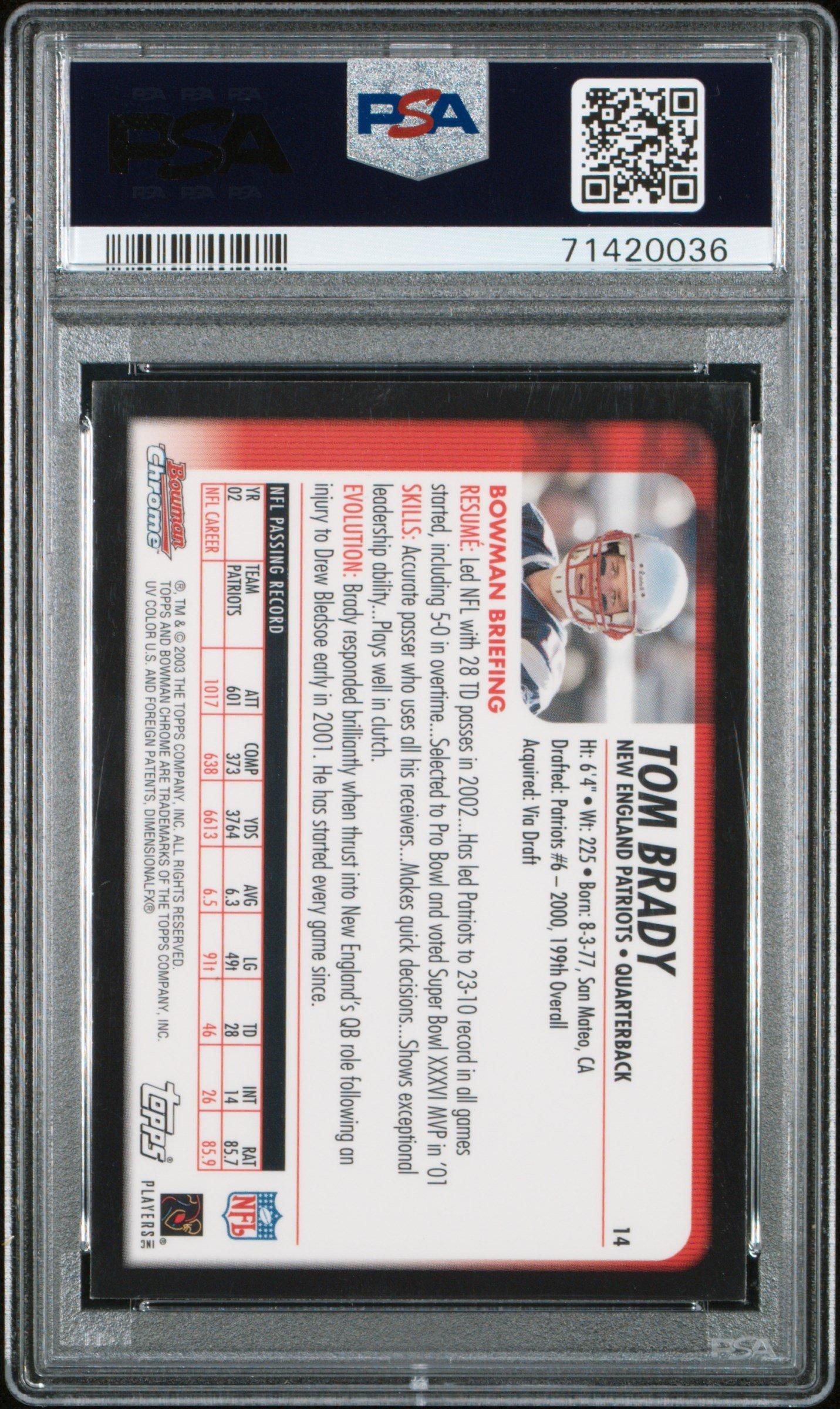 2003 Bowman Chrome 14 Tom Brady PSA 9
