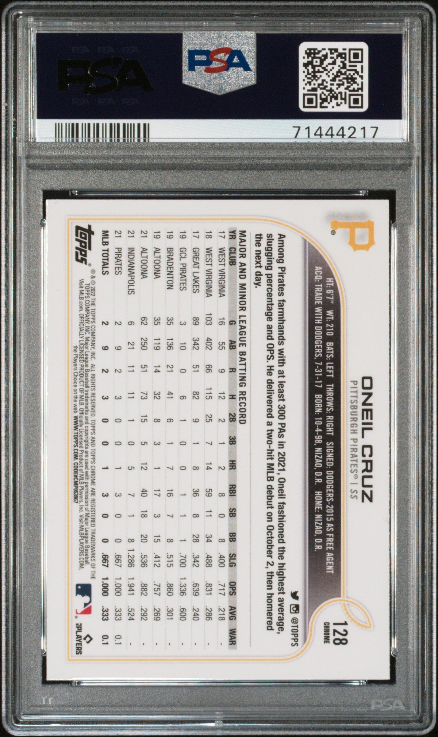 2022 Topps Chrome 128 Oneil Cruz Pink Refractor PSA 10