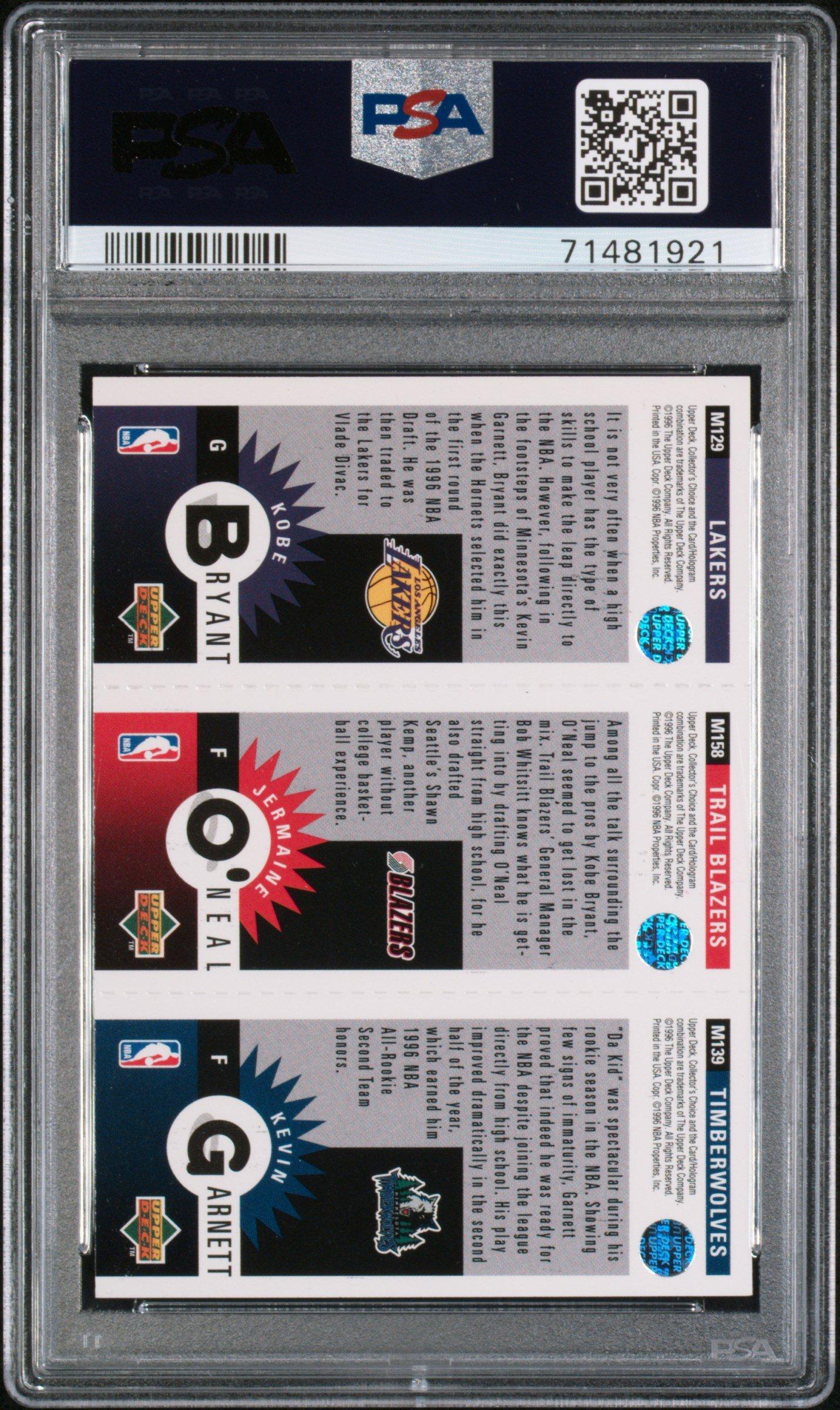 1996 Collector's Choice Mini Ii Jermaine O'neal/kobe Bryant/kevin Garnett PSA 8