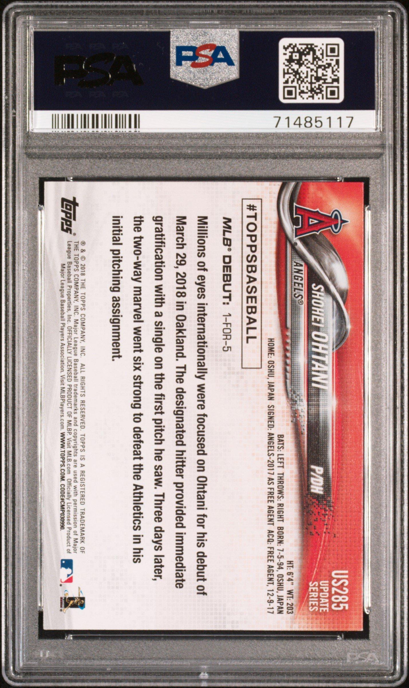 2018 Topps Update Us285 Shohei Ohtani PSA 9
