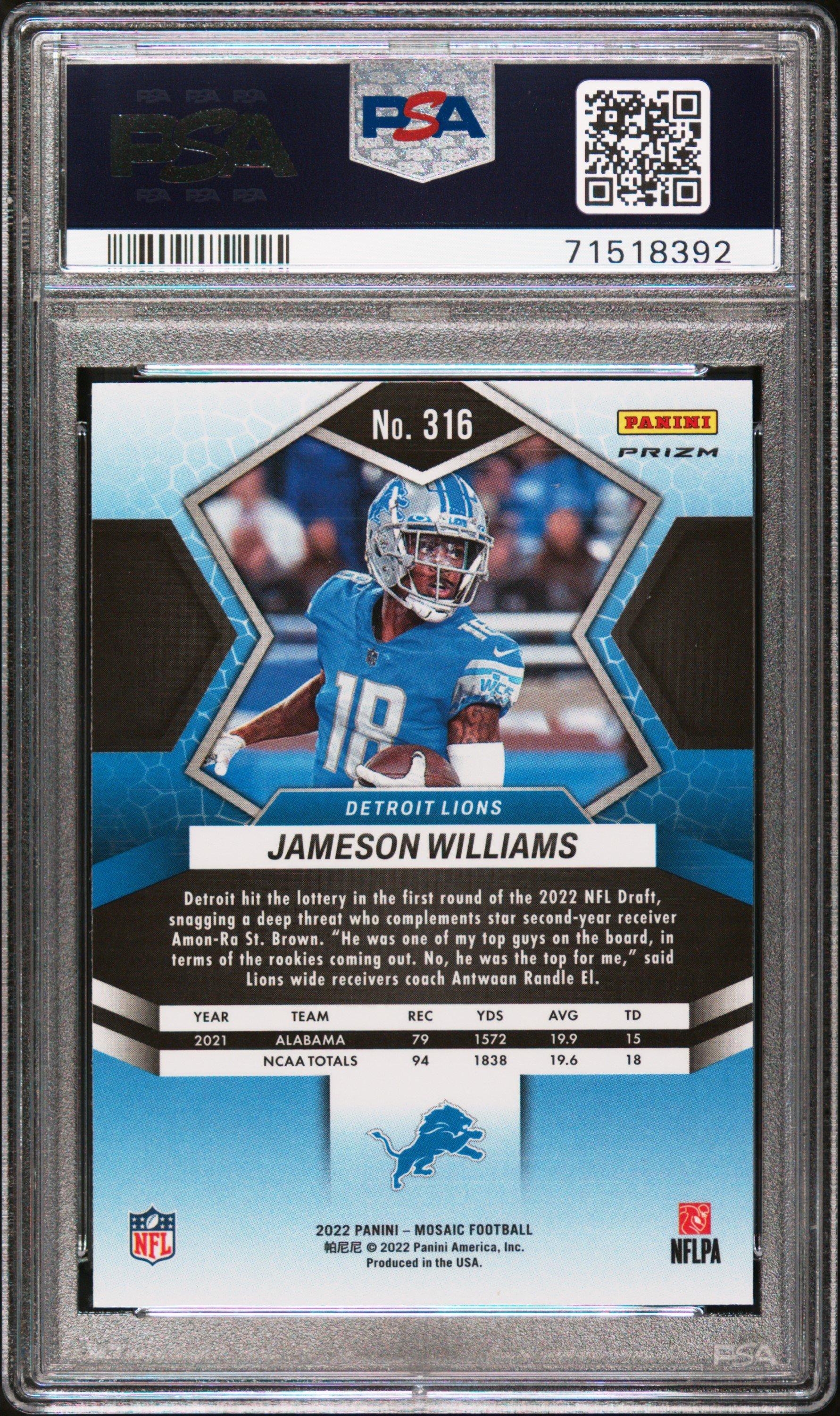 2022 Panini Mosaic 316 Jameson Williams Honeycomb PSA