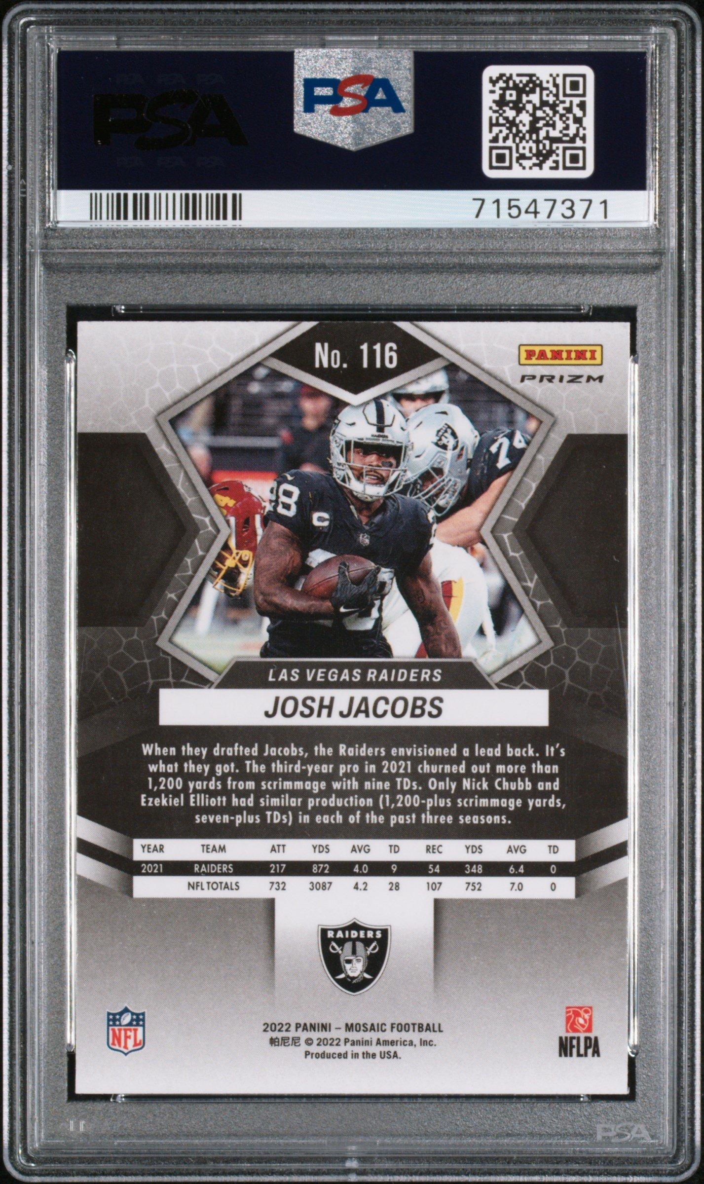 2022 Panini Mosaic 116 Josh Jacobs Genesis PSA 10