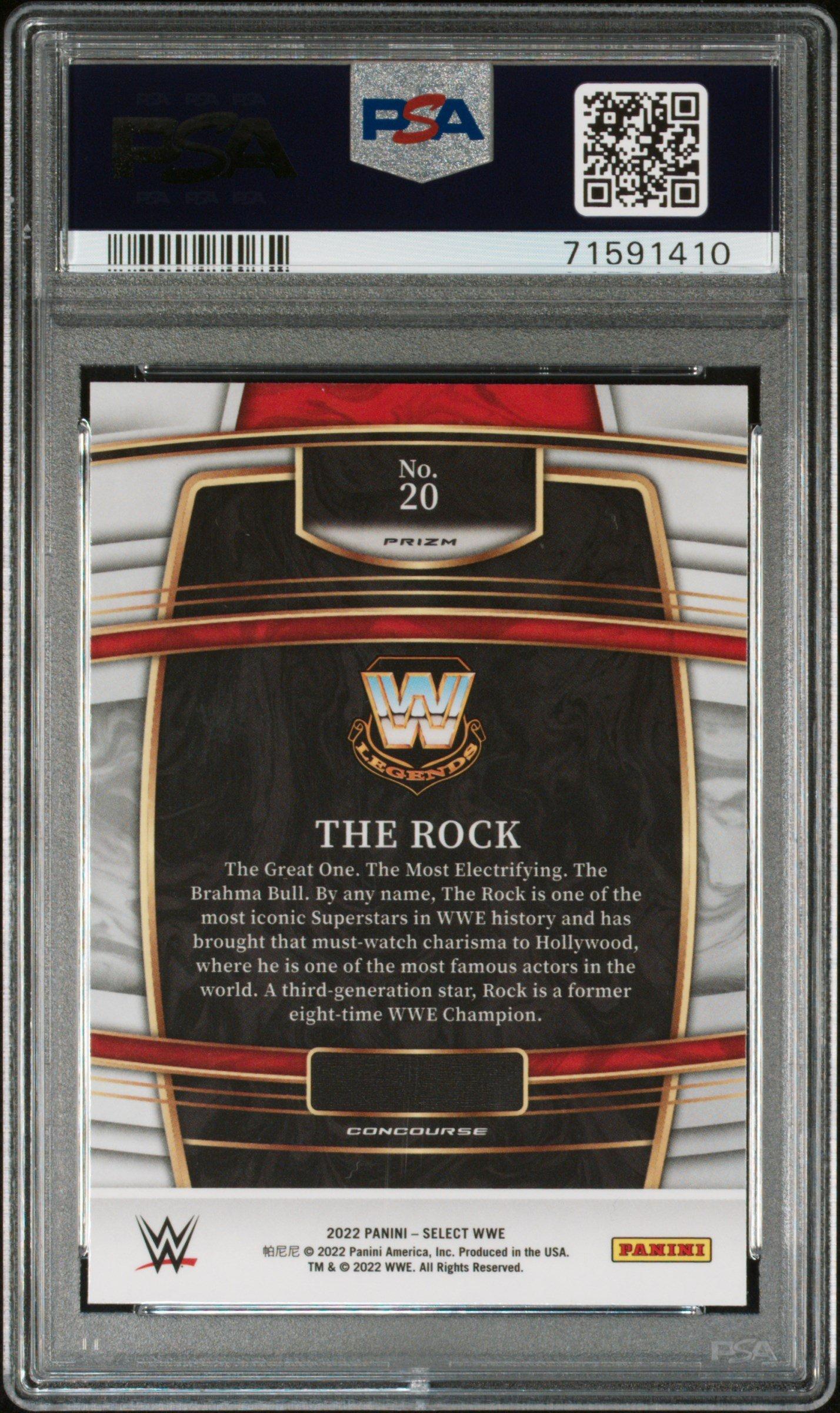 2022 Panini Select Wwe 20 The Rock Silver Prizm PSA 10