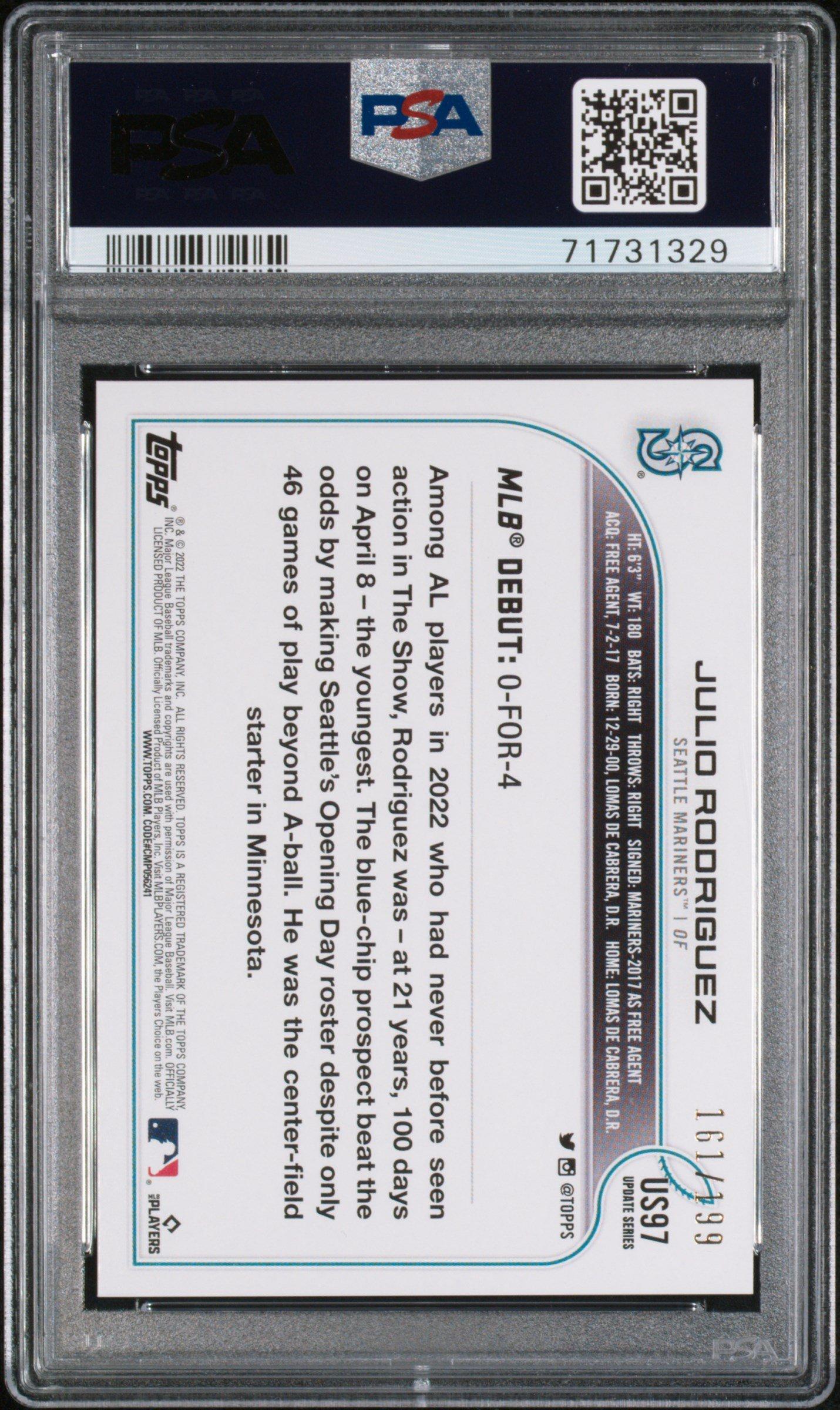 2022 Topps Update Us97 Julio Rodriguez Red Foil PSA 10