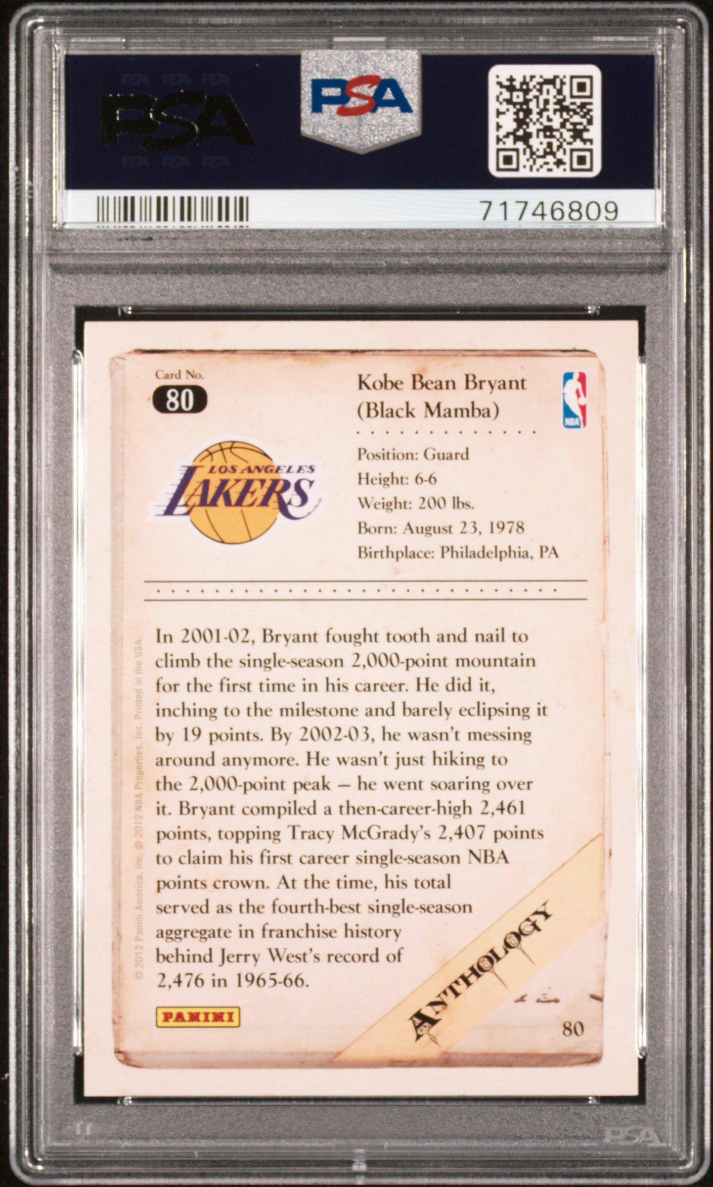 2012 Panini Kobe Anthology 80 Kobe Bryant PSA 10