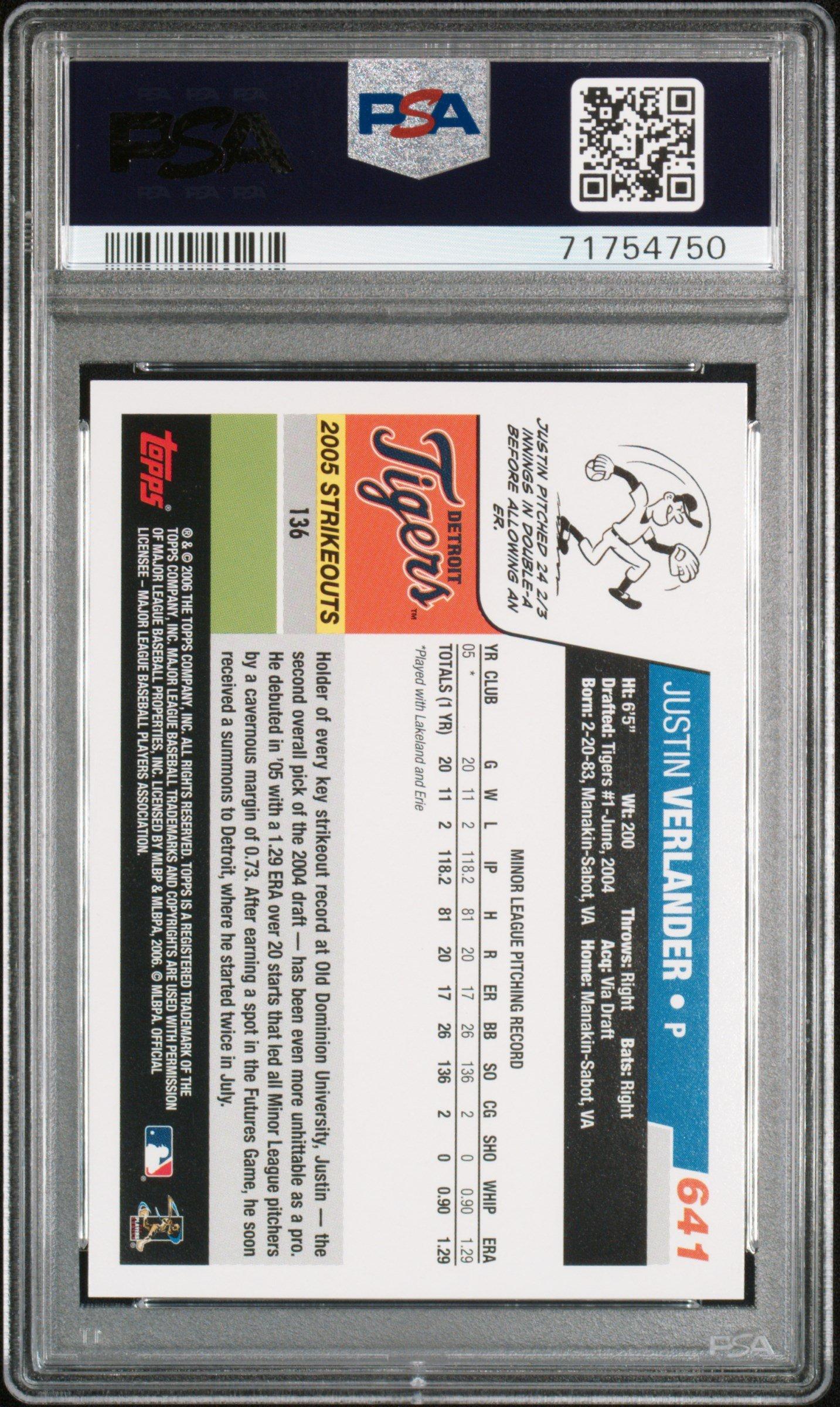 2006 Topps 641 Justin Verlander PSA 10