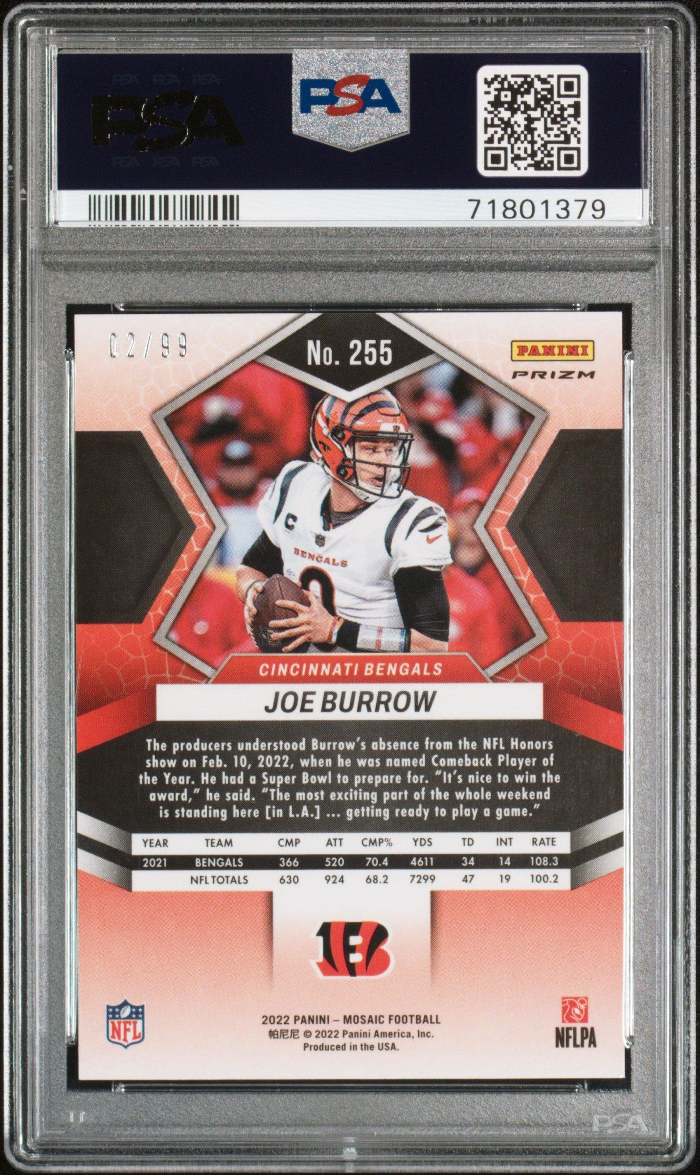 2022 Panini Mosaic 255 Joe Burrow Blue Mosaic PSA 10