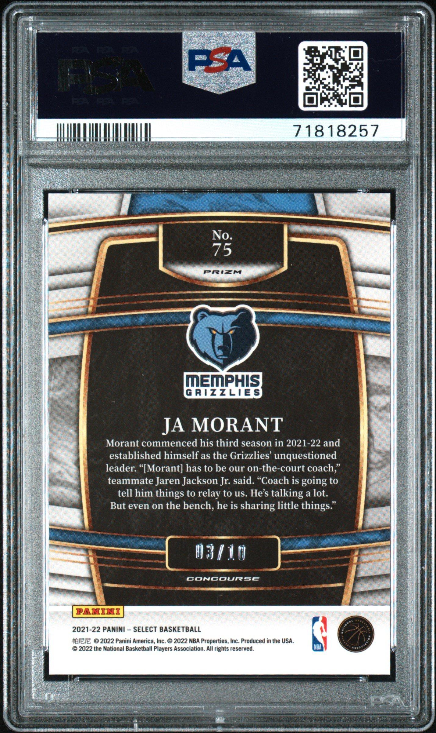 2021 Panini Select 75 Ja Morant Gold Flash Prizm PSA 9