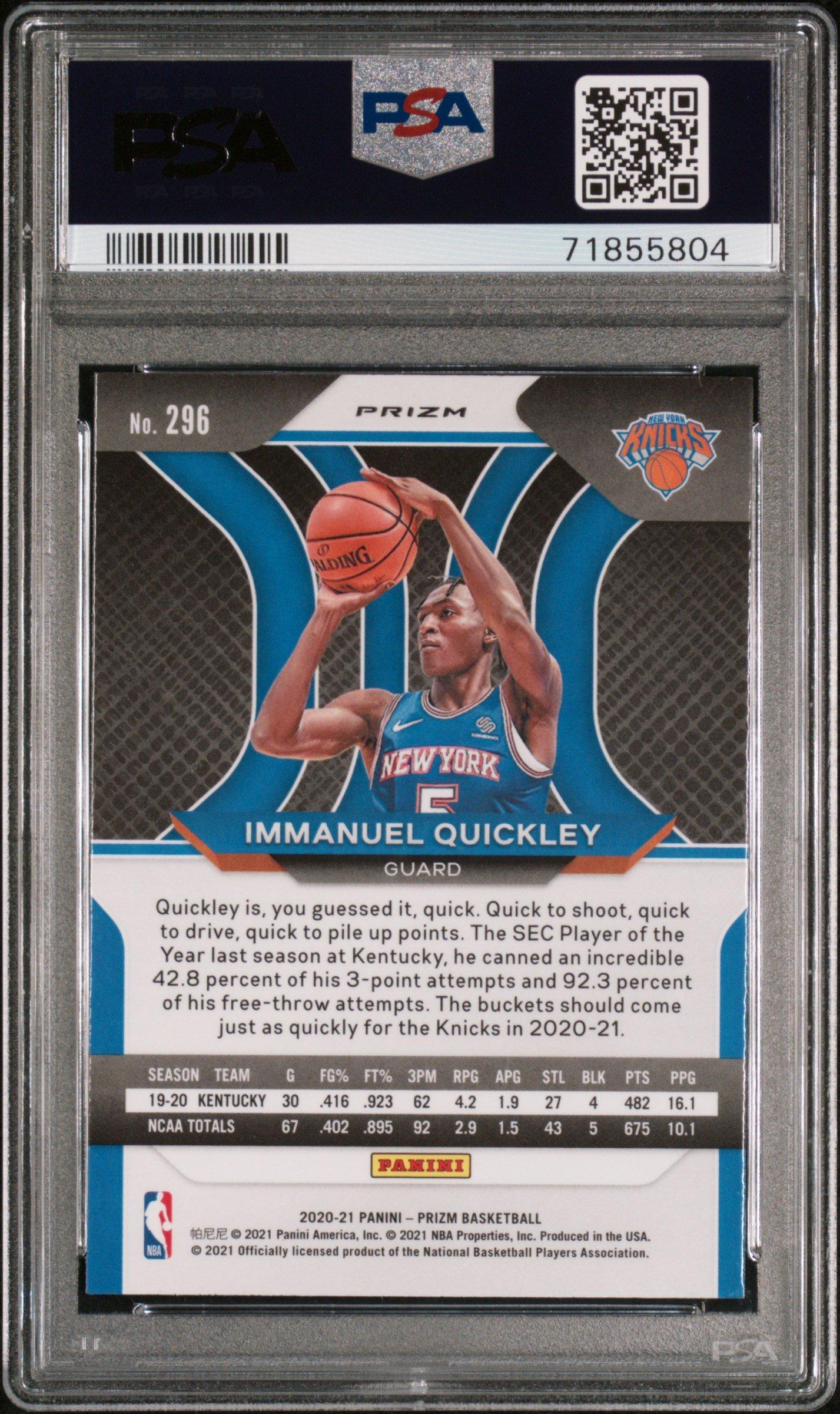 2020 Panini Prizm 296 Immanuel Quickley Silver Prizm PSA 10