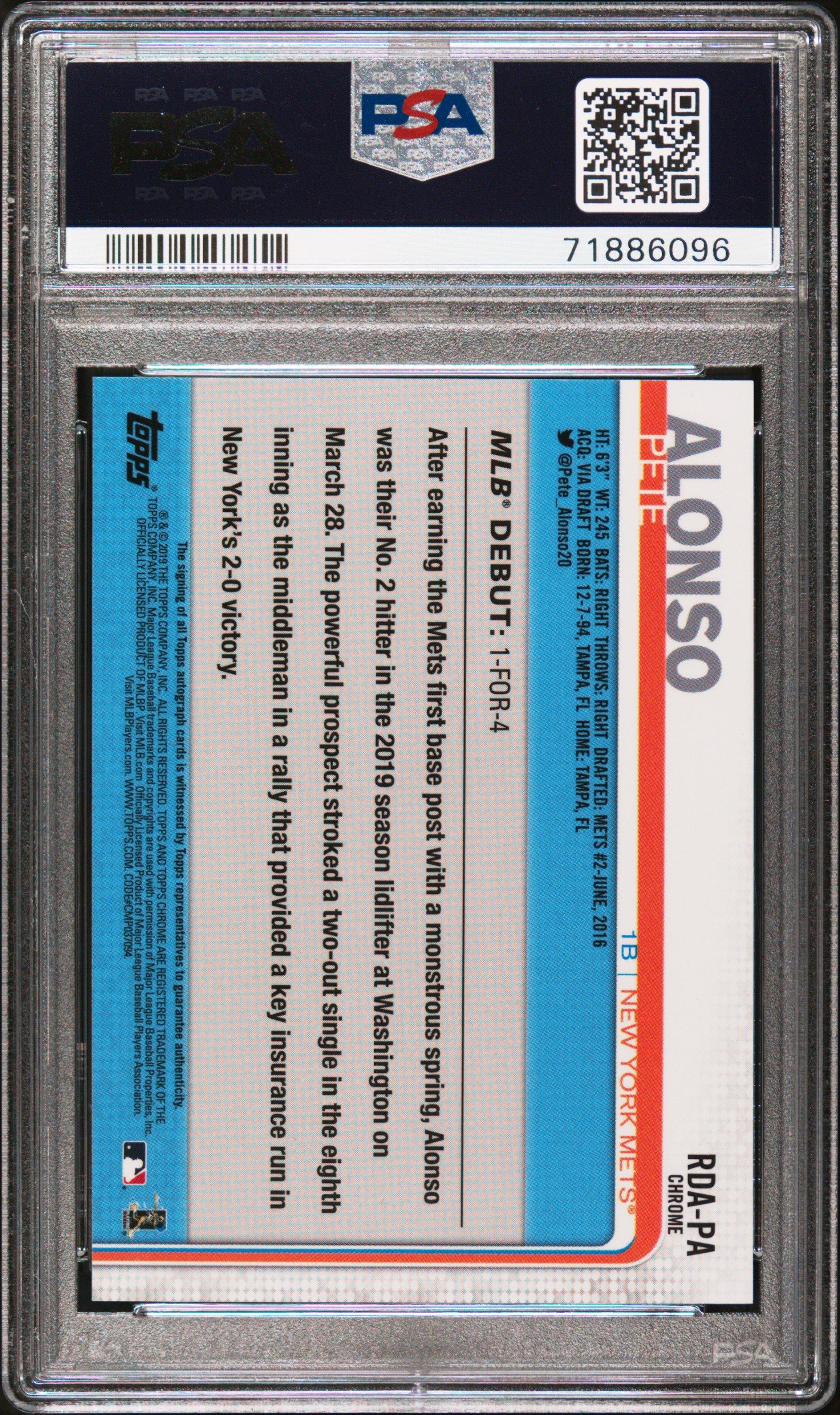2019 Topps Chrome Rookie Autographs Ra-pa Peter Alonso PSA 10