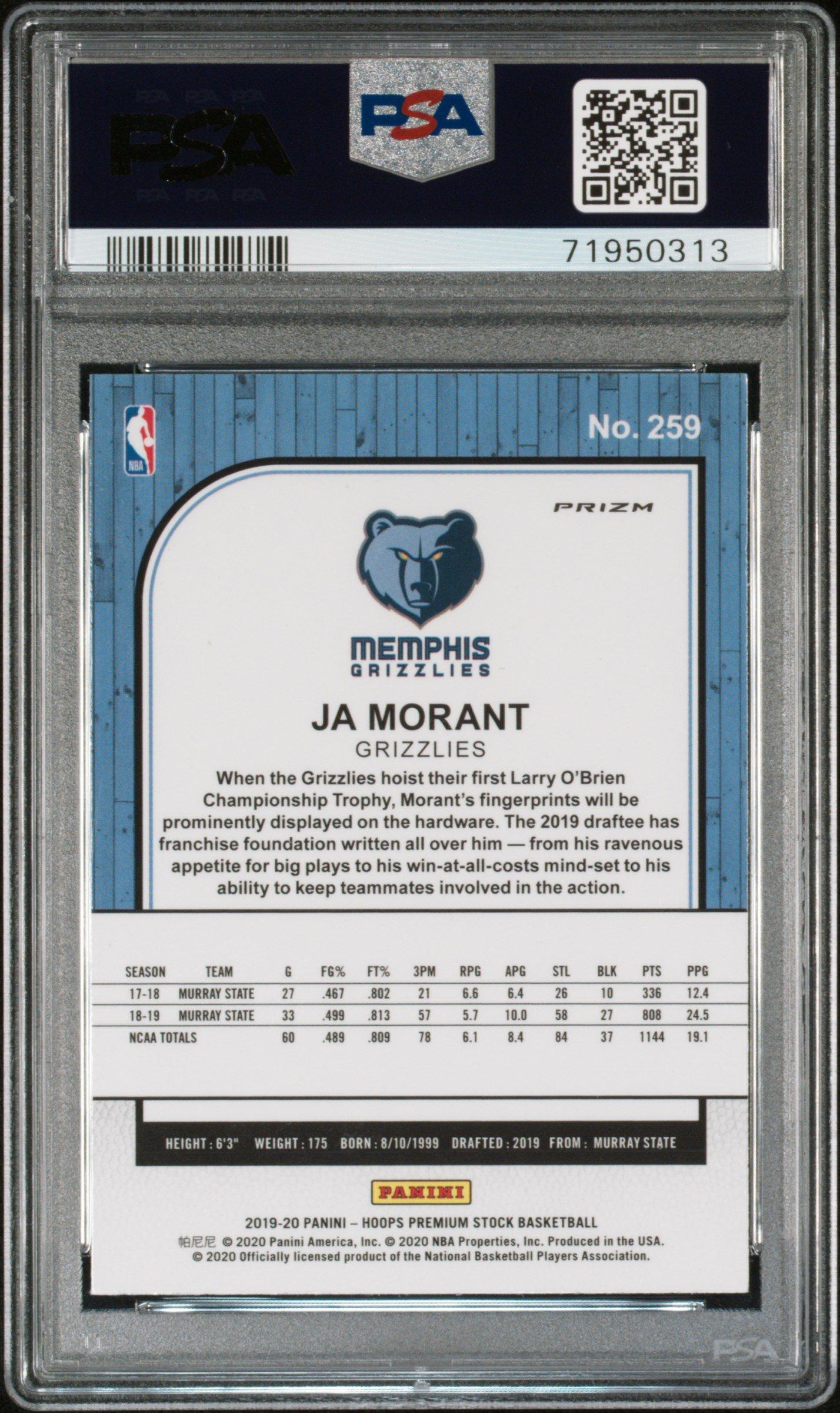2019 Panini Hoops Premium Stock 259 Ja Morant Sp-flash PSA 9