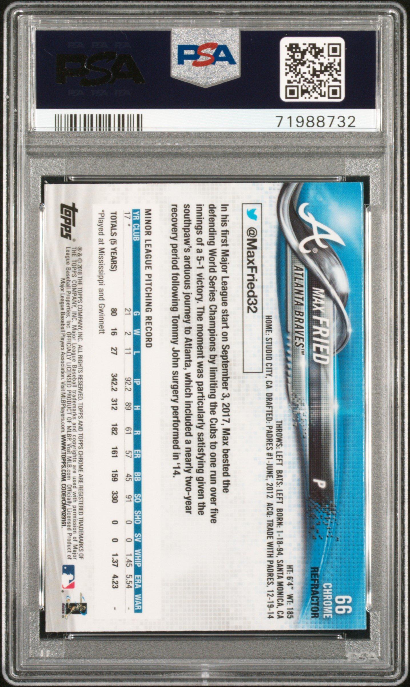 2018 Topps Chrome 66 Max Fried Pink Refractor PSA 10