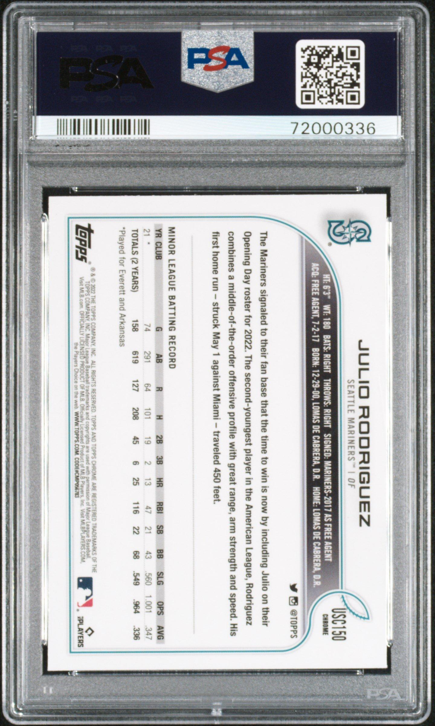 2022 Topps Chrome Update Usc150 Julio Rodriguez Purple Refractor PSA 9