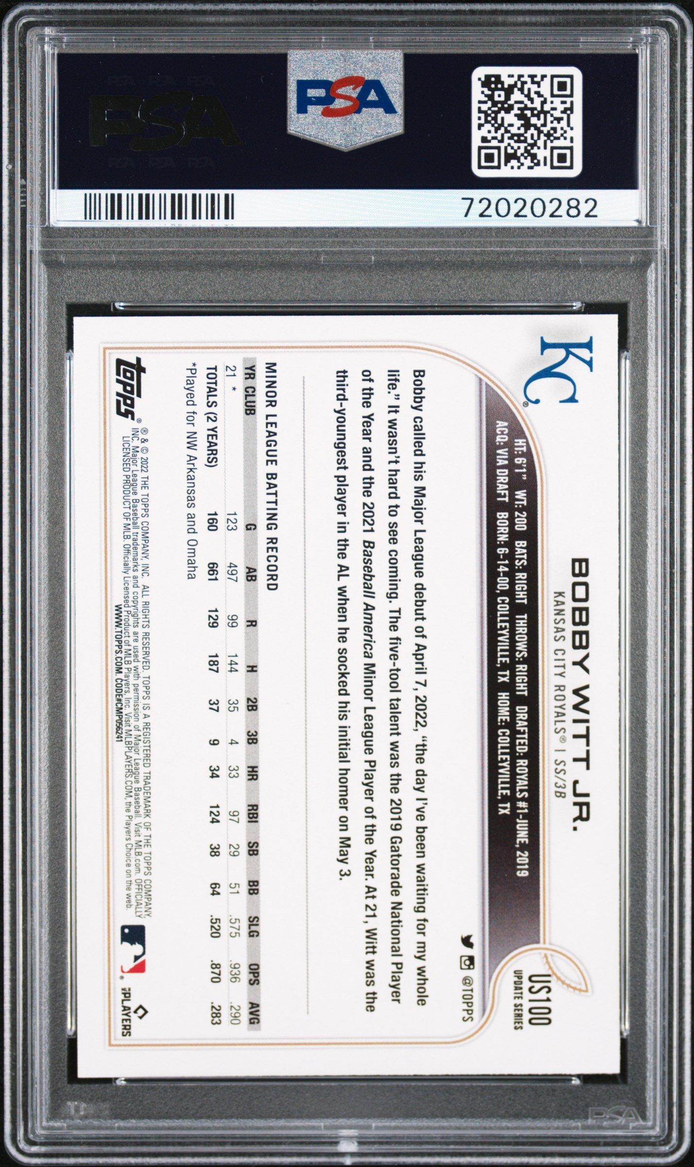 2022 Topps Update Us100 Bobby Witt Jr. PSA 10