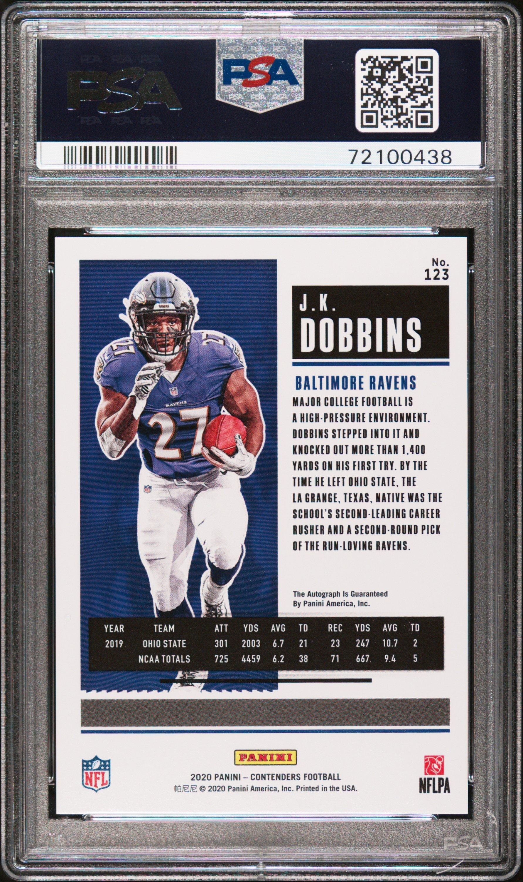 2020 Panini Contenders 123 J.k. Dobbins Autograph-championship PSA 10
