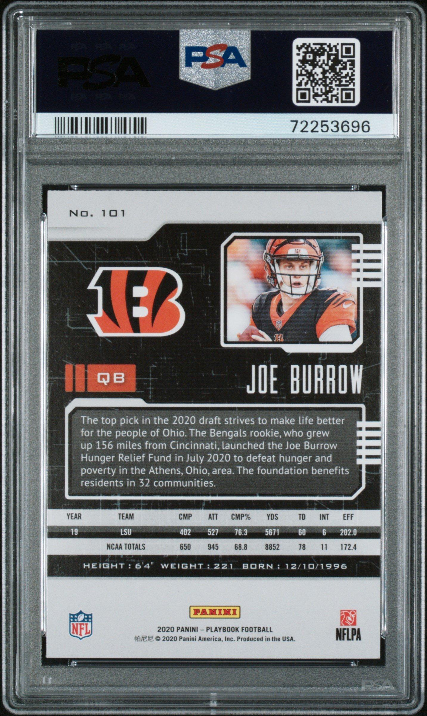 2020 Panini Playbook 101 Joe Burrow PSA 8