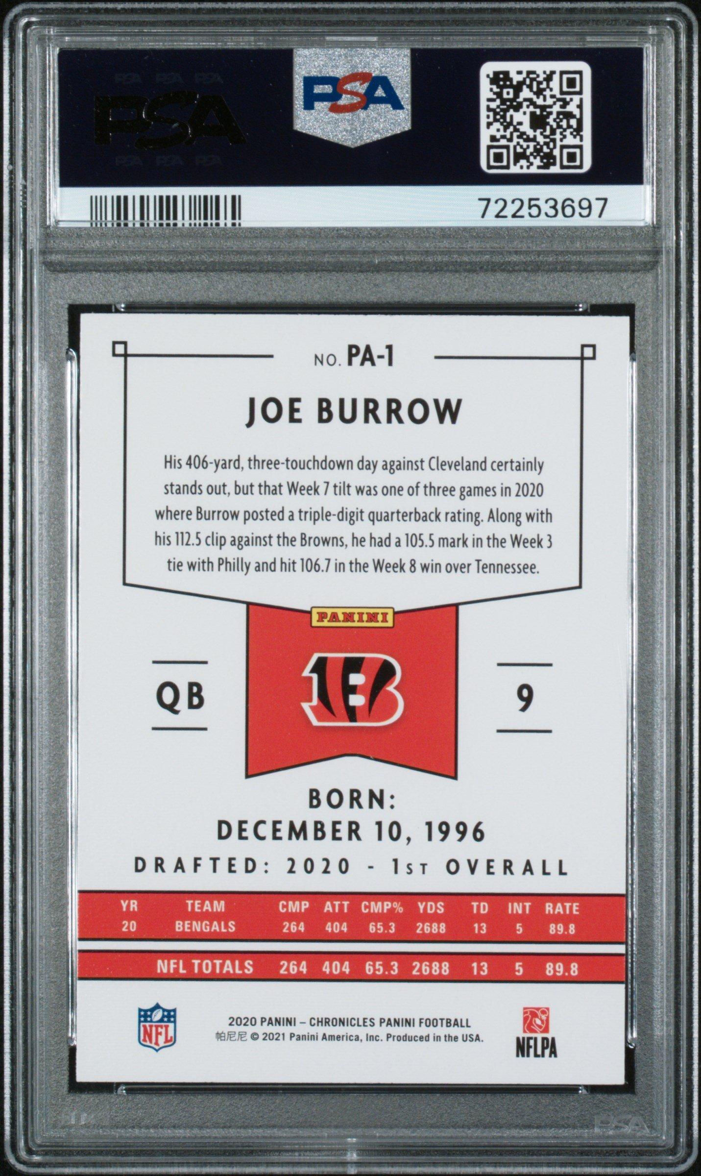2020 Panini Chronicles Panini Pa1 Joe Burrow PSA 9