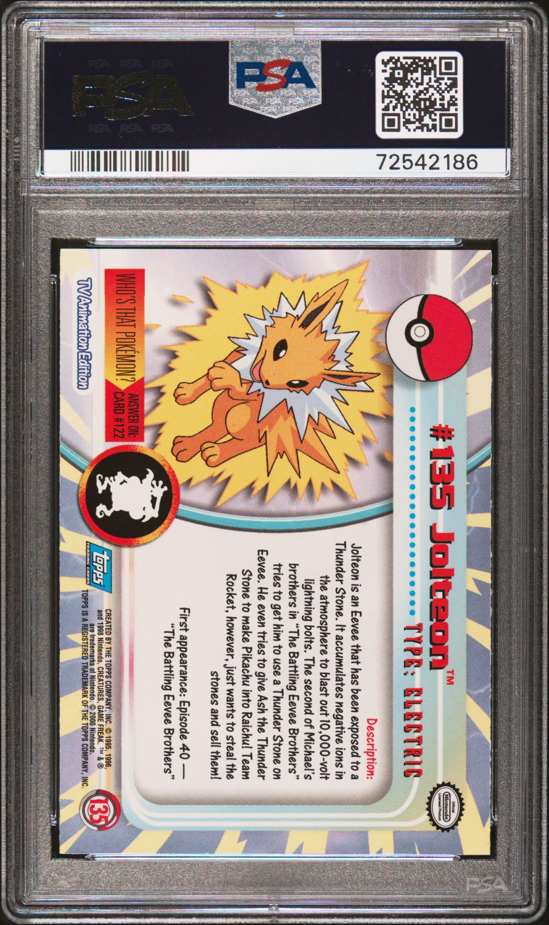 2000 Topps Pokemon Tv Animation Series 3 135 Jolteon PSA 10