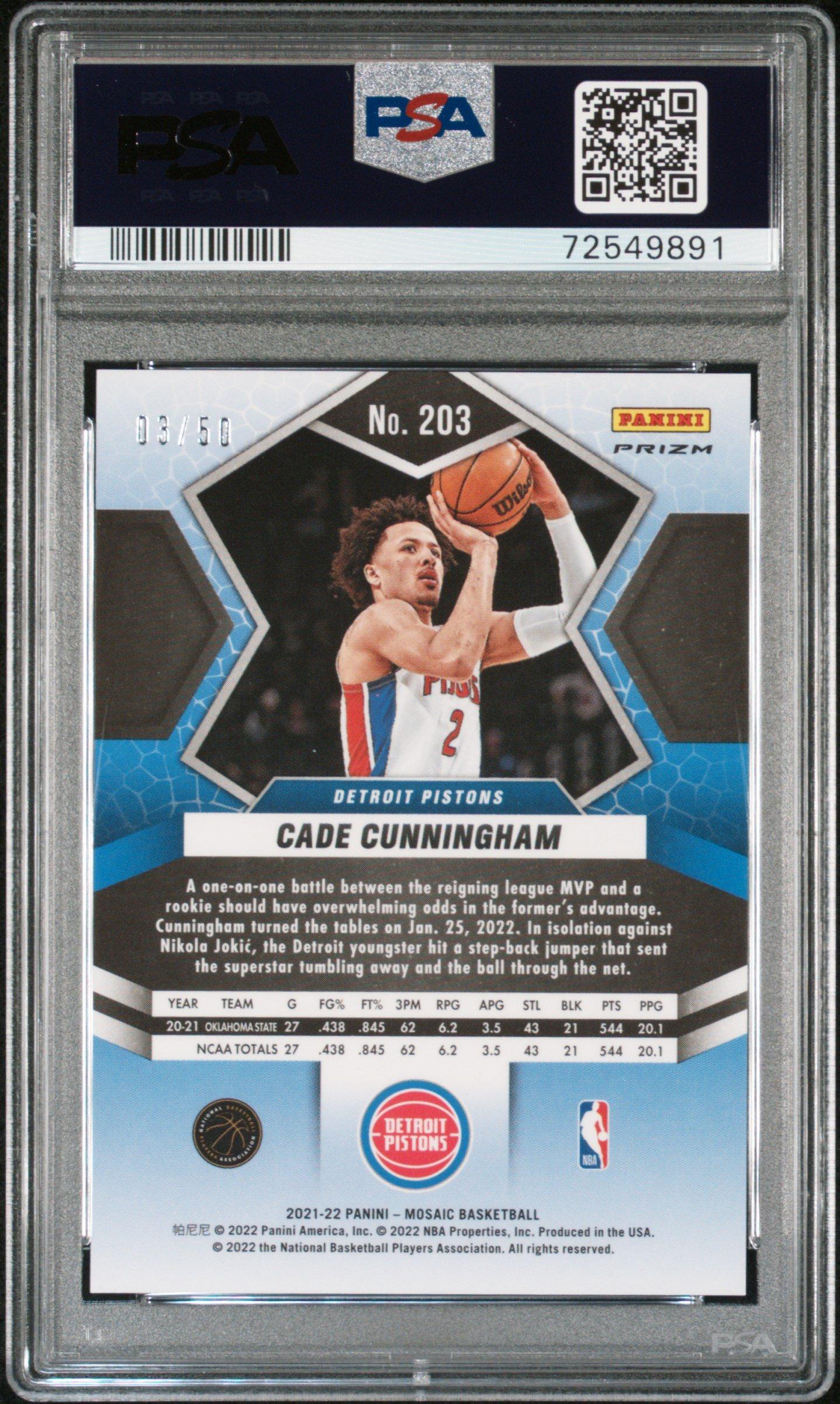 2021 Panini Mosaic 203 Cade Cunningham Purple Fast Break PSA 10