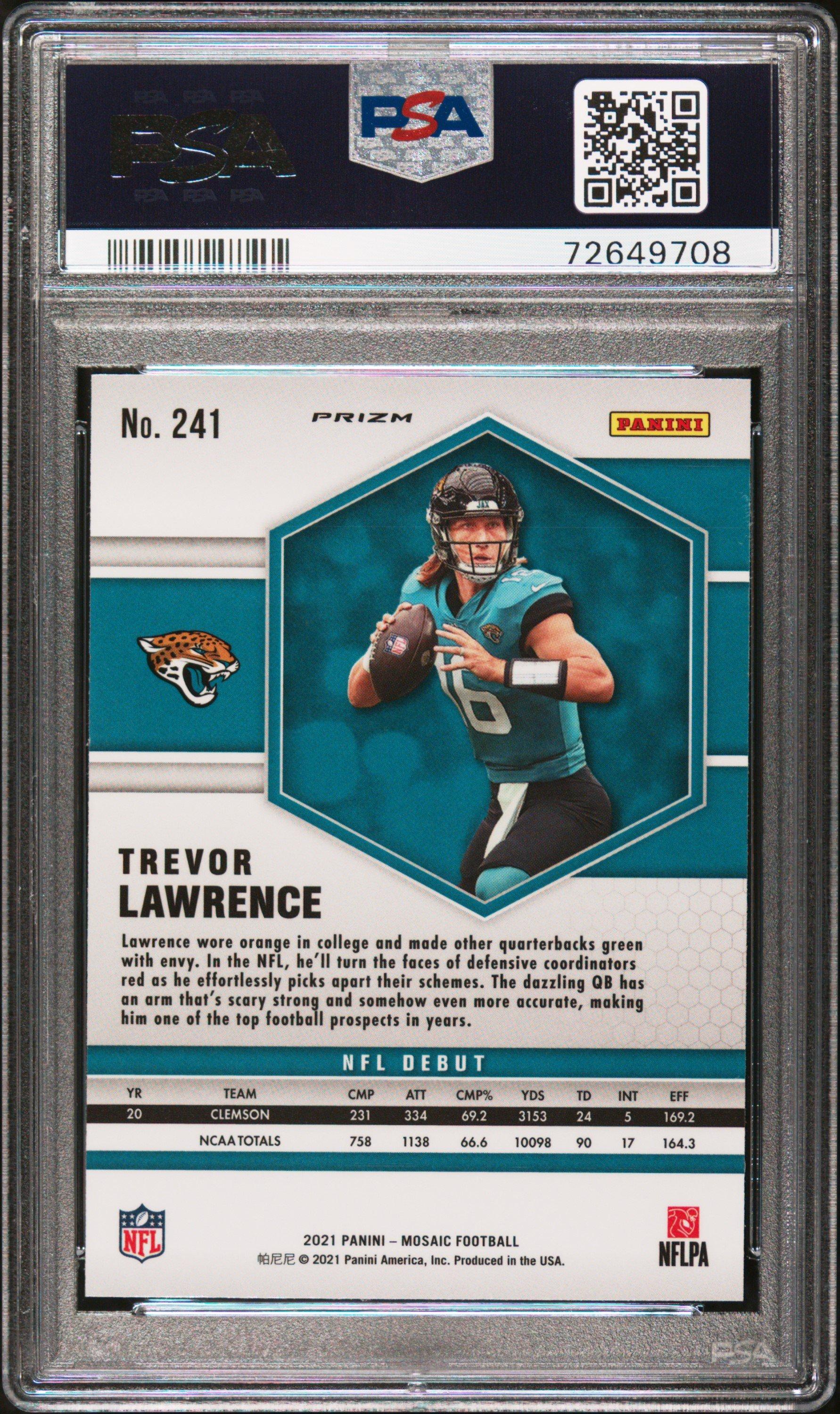 2021 Panini Mosaic 241 Trevor Lawrence Reactive Blue PSA 10