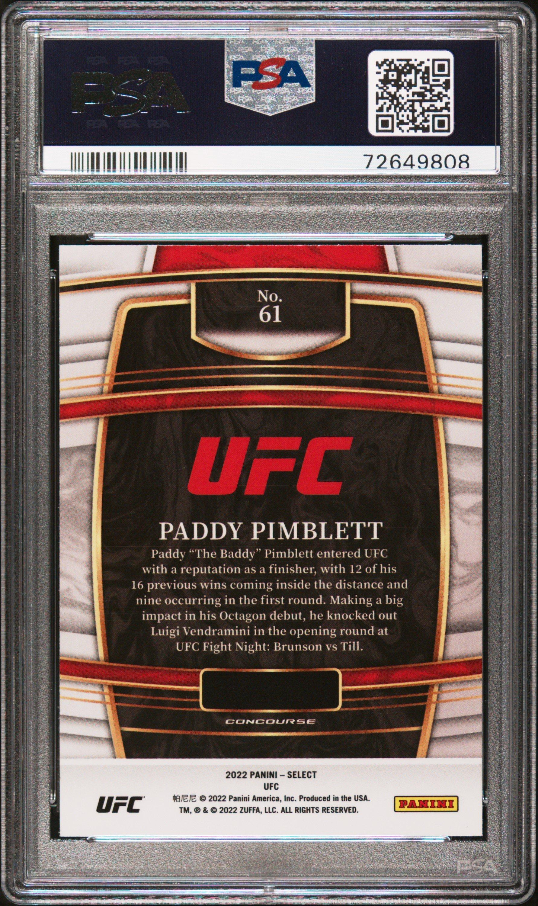 2022 Panini Select Ufc 61 Paddy Pimblett PSA 10