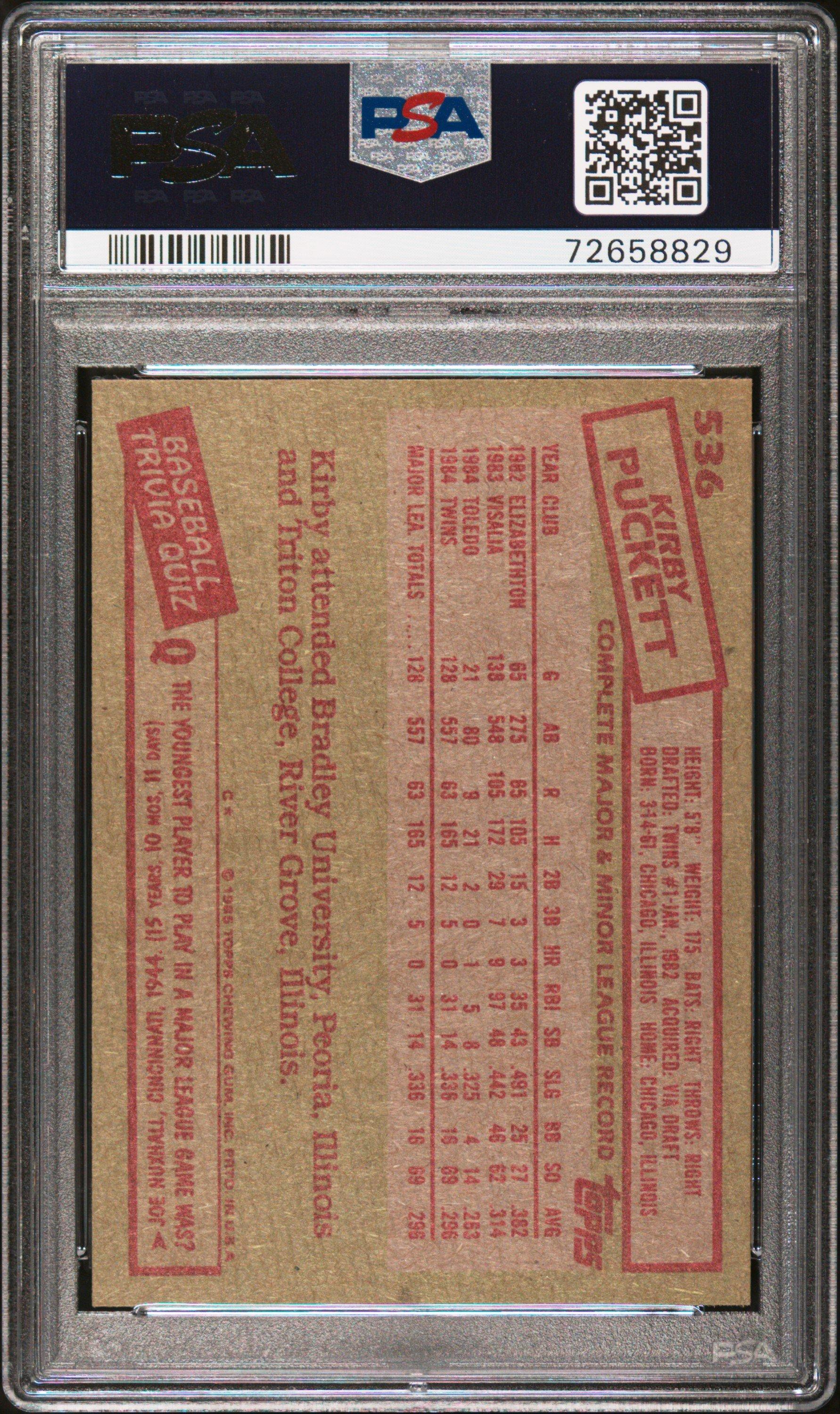 1985 Topps 536 Kirby Puckett PSA