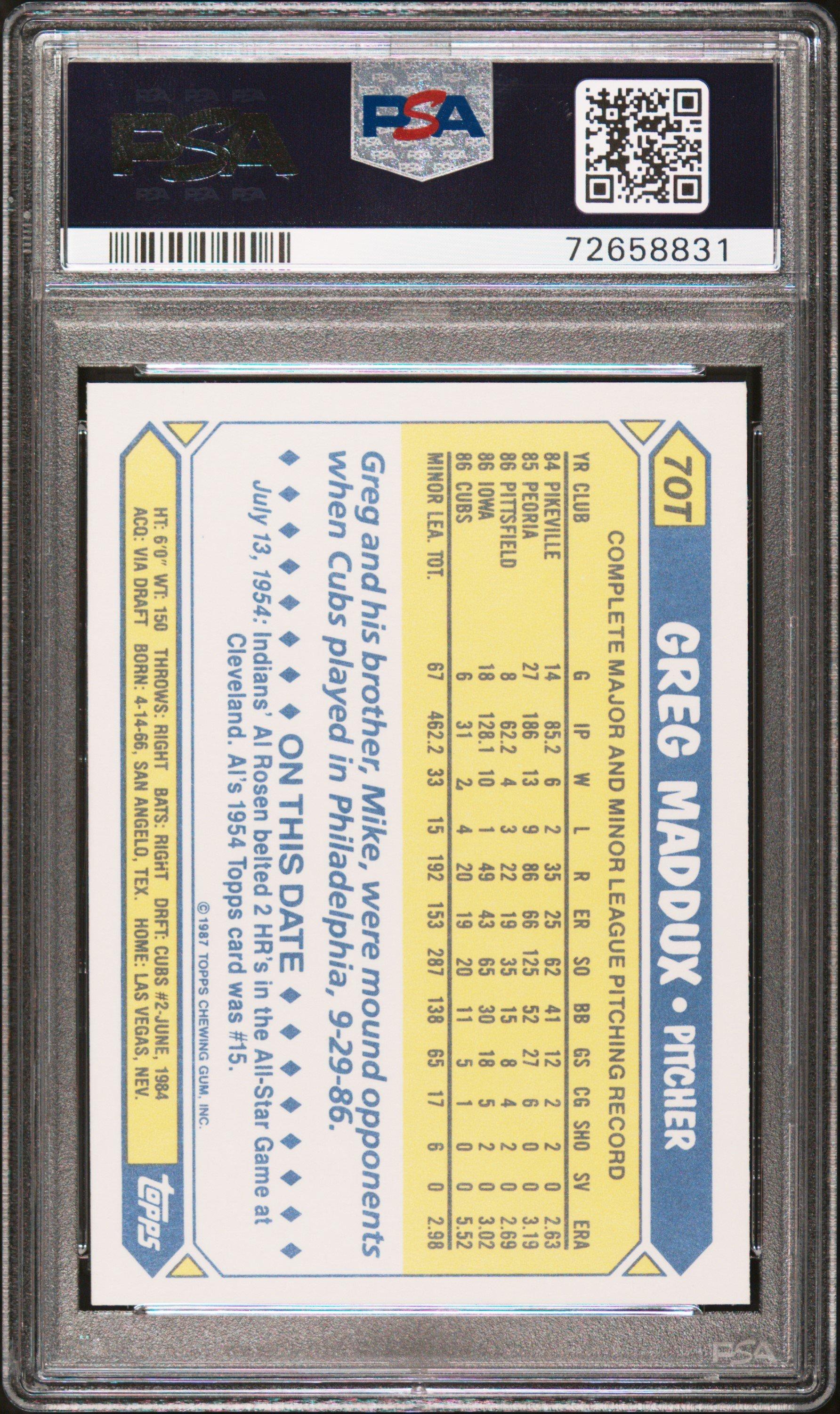 1987 Topps Traded Tiffany 70t Greg Maddux PSA 8