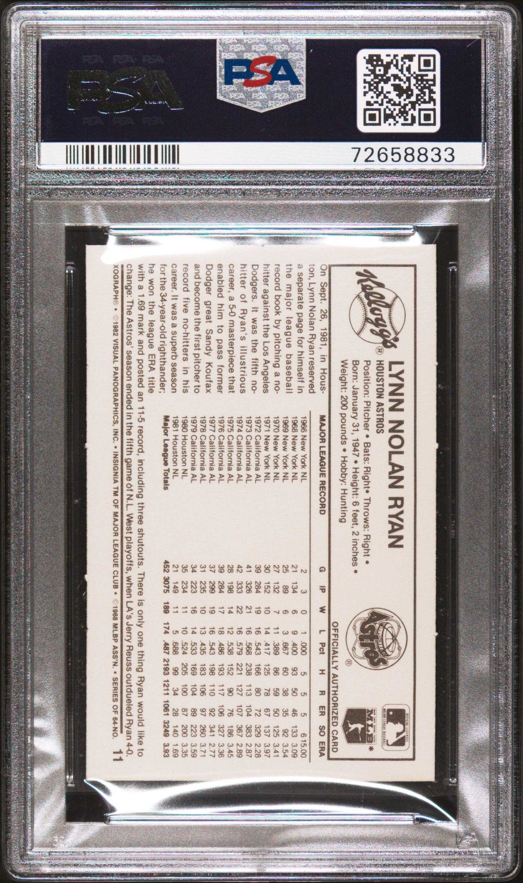1982 Kellogg's 11 Nolan Ryan PSA 9