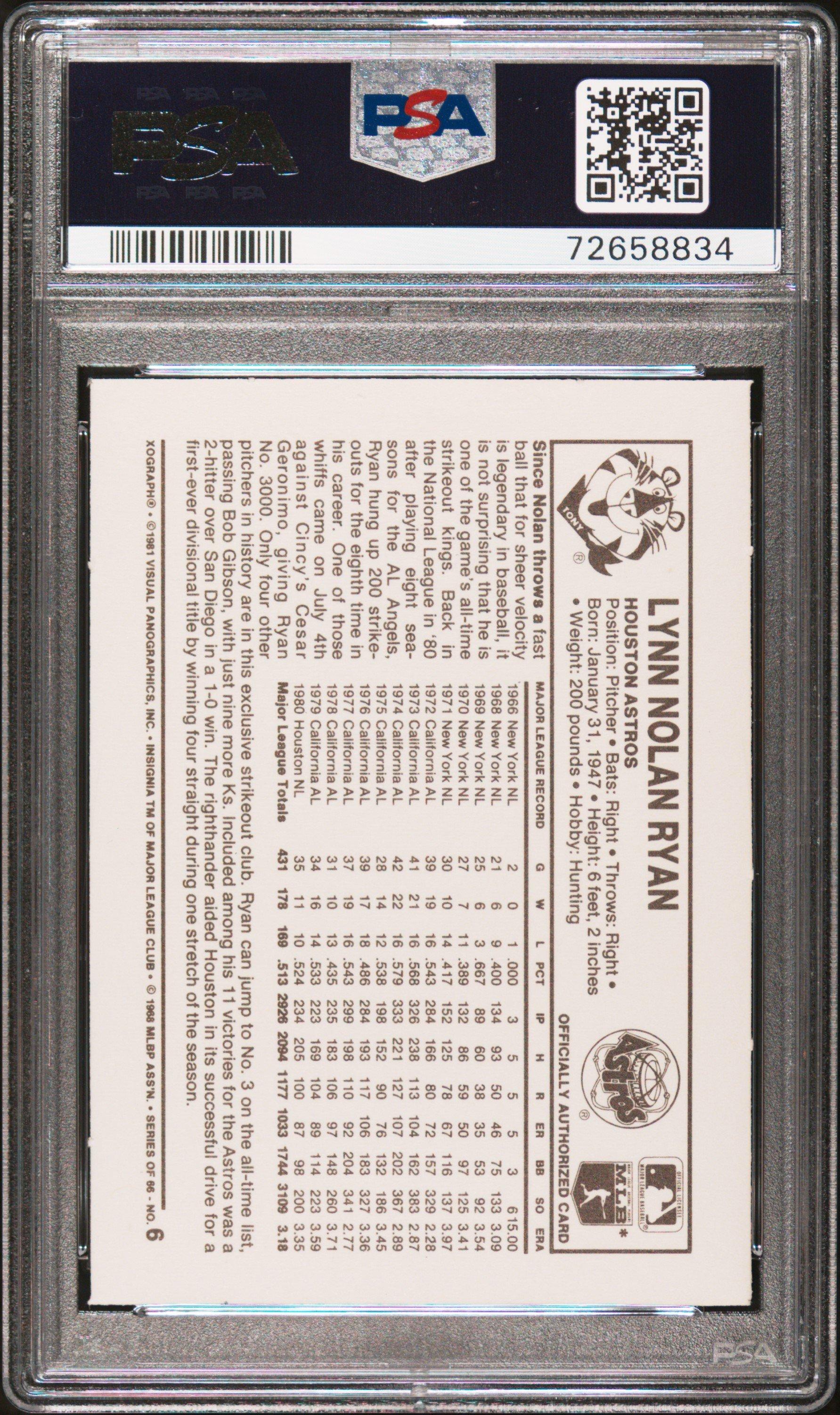 1981 Kellogg's 6 Nolan Ryan PSA 9