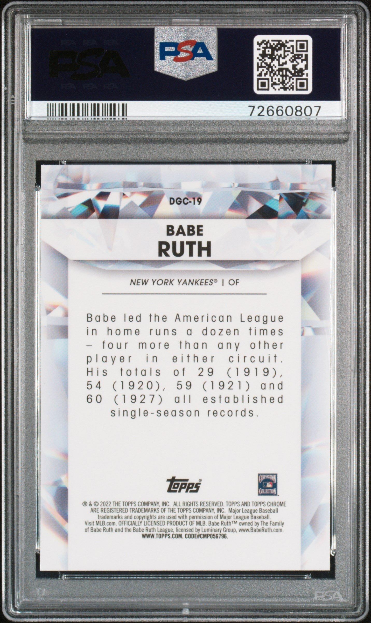 2022 Topps Chrome Update Diamond Greats Dgc19 Babe Ruth PSA 10