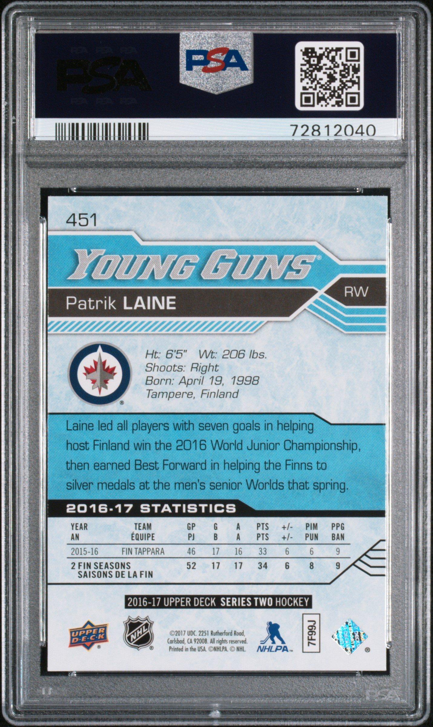 2016 Upper Deck 451 Patrik Laine PSA 10