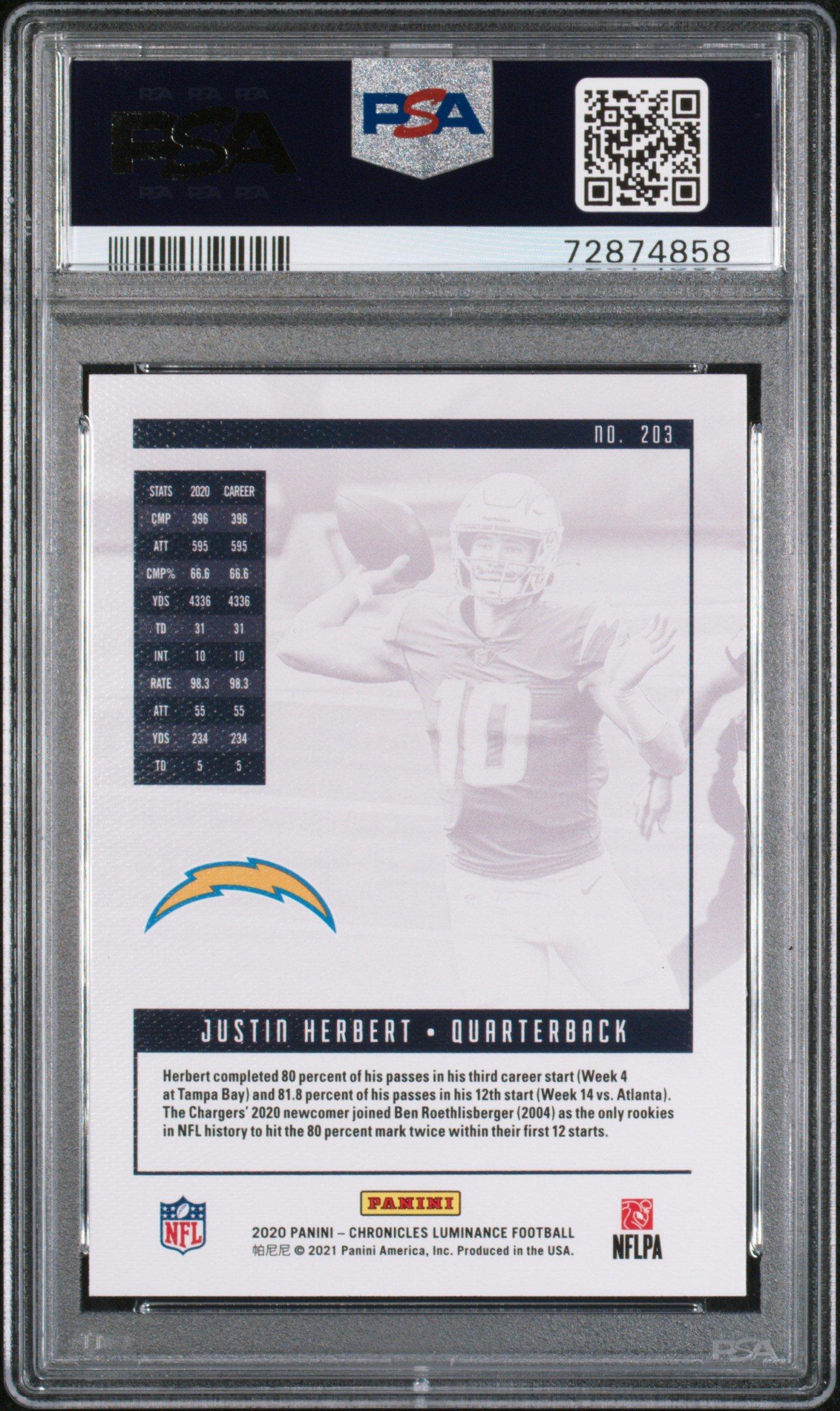 2020 Panini Chronicles Luminance 203 Justin Herbert PSA