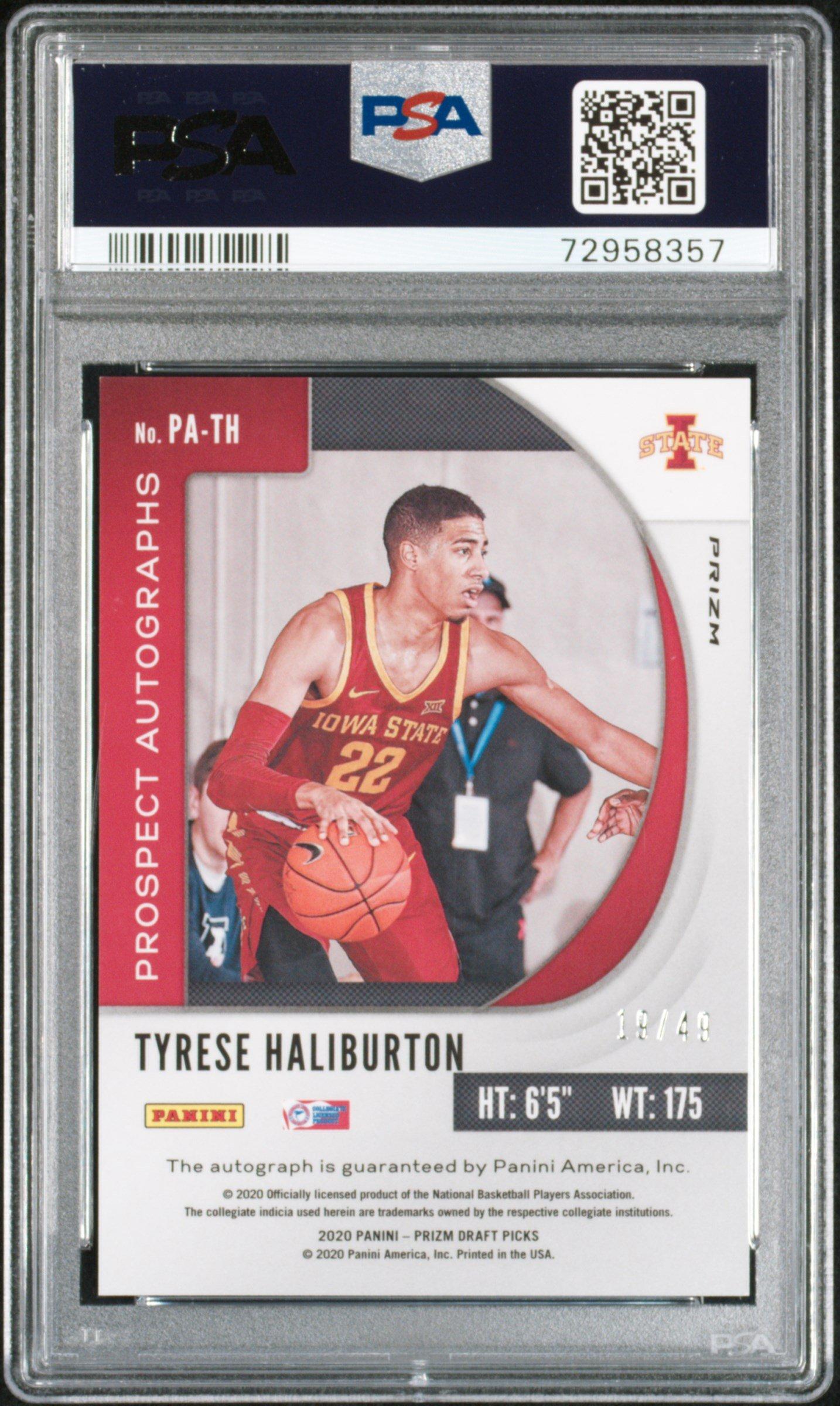 2020 Panini Prizm Draft Picks Prospect Autographs Path Tyrese Haliburton Orange Pulsar PSA 10