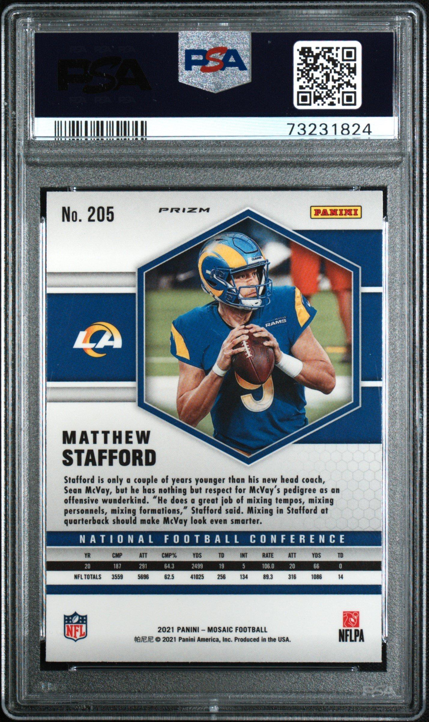 2021 Panini Mosaic 205 Matthew Stafford Genesis PSA 10