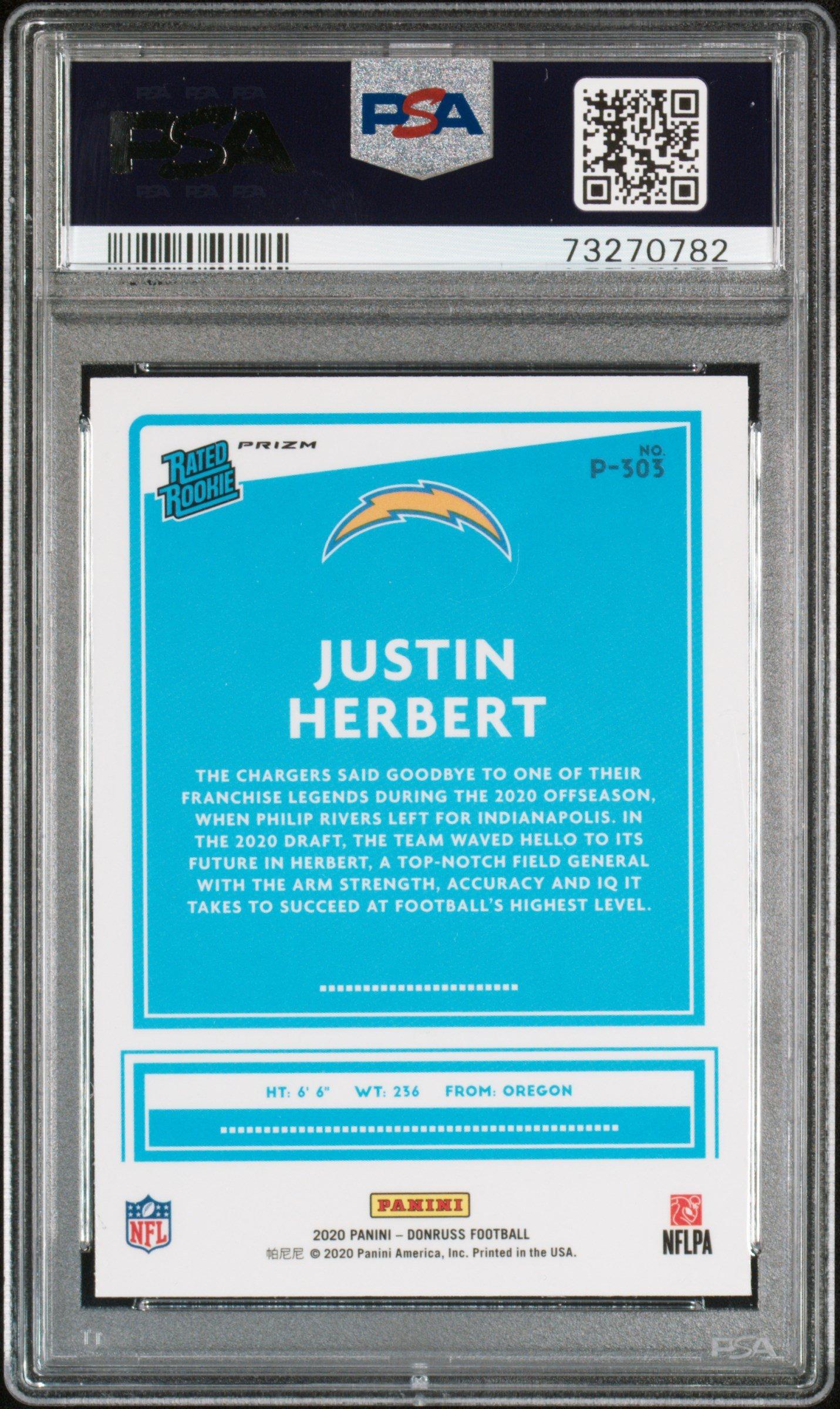 2020 Panini Donruss P303 Justin Herbert Optic Preview-pink PSA 10