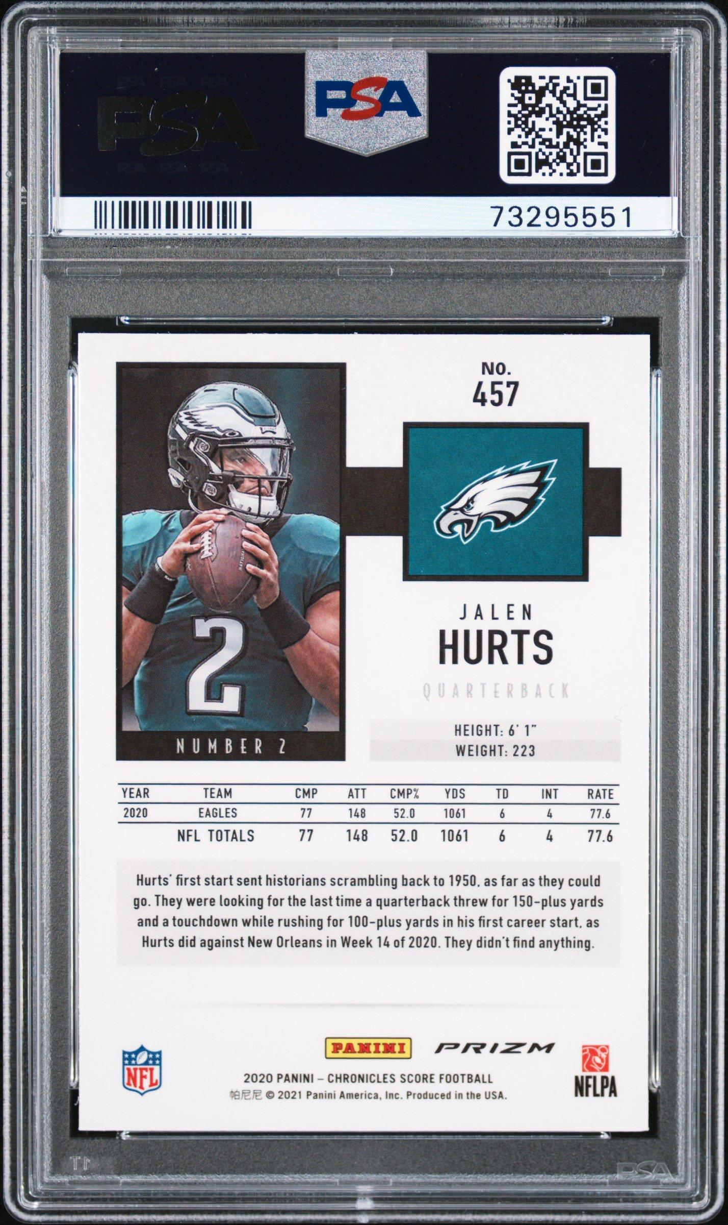 2020 Panini Chronicles Score 457 Jalen Hurts Silver PSA 9