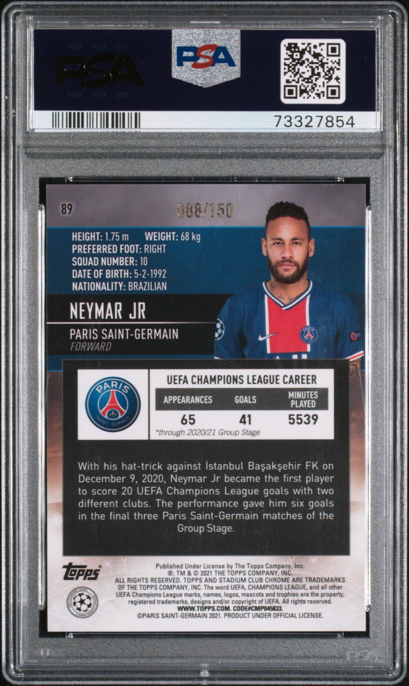 2020 Stadium Club Chrome Uefa Champions League 89 Neymar Jr Aqua/green Electric Refractor PSA 10