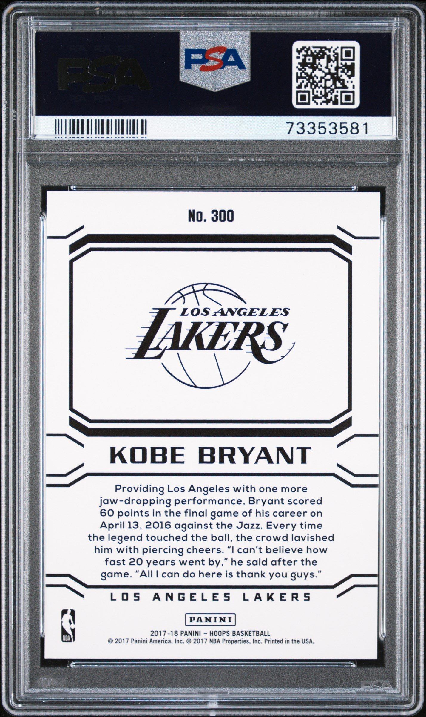2017 Panini Hoops 300 Kobe Bryant PSA 10