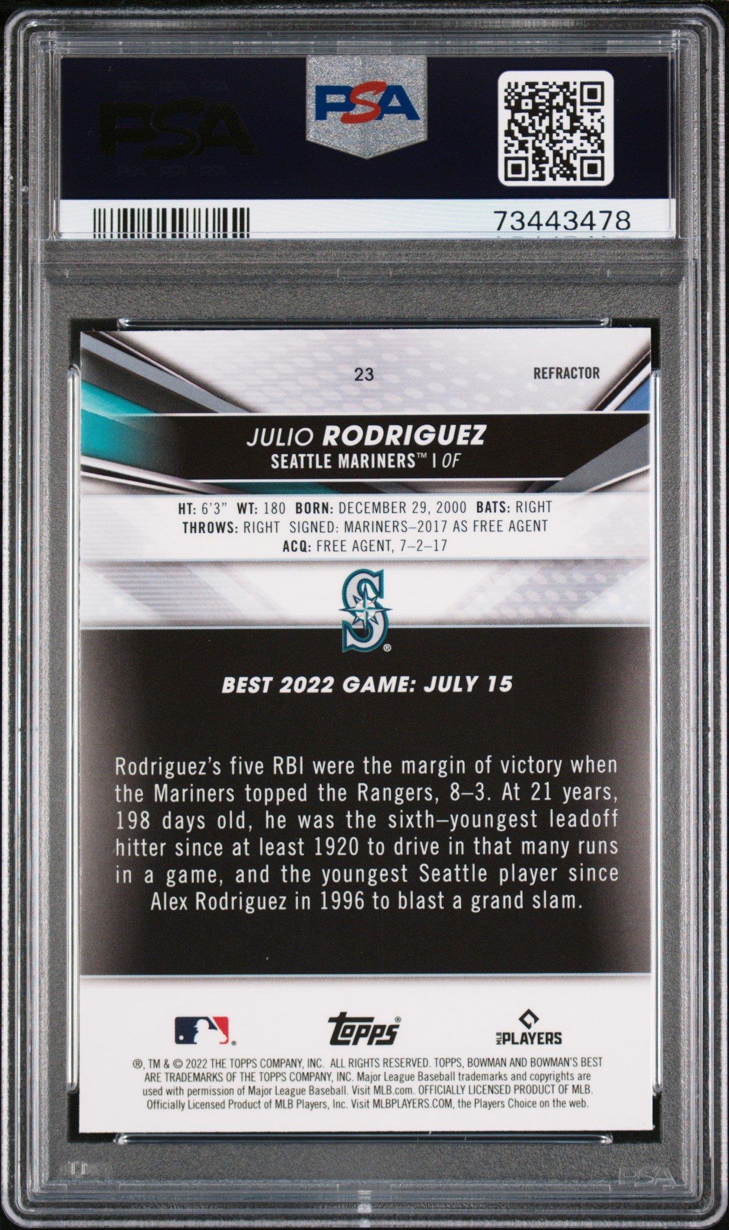 2022 Bowman's Best 23 Julio Rodriguez Refractor PSA 10