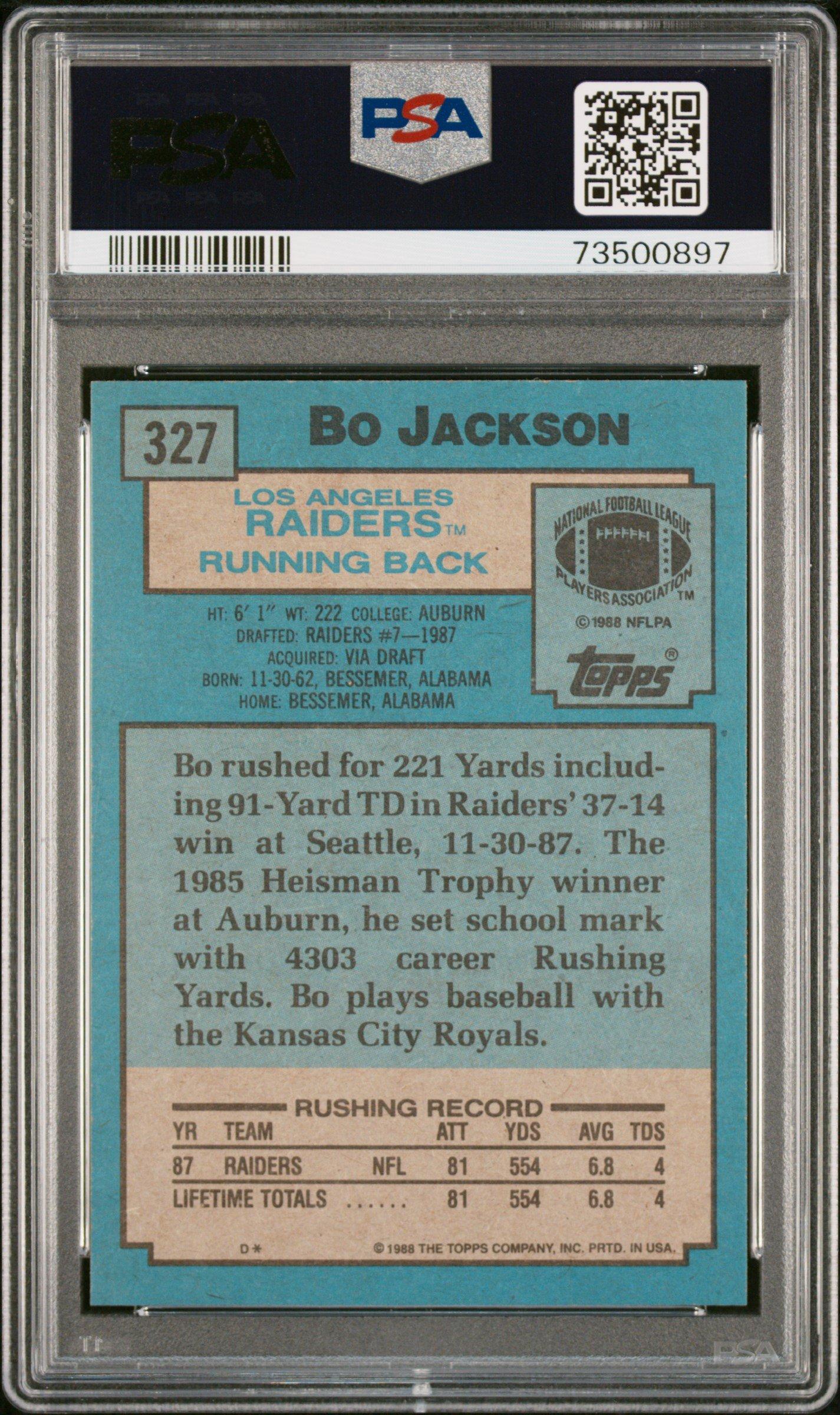 1988 Topps 327 Bo Jackson PSA 9