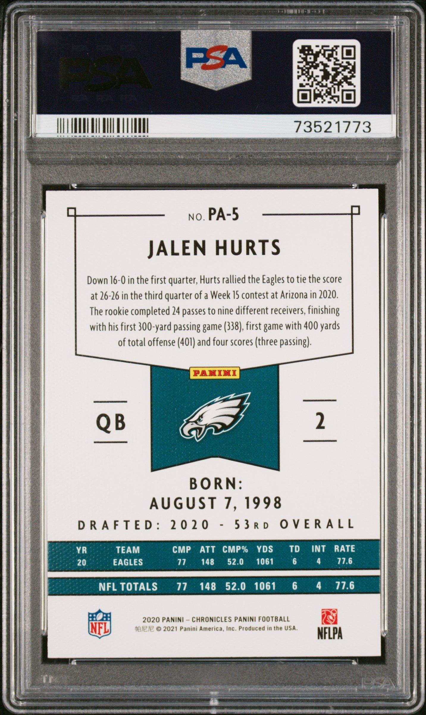 2020 Panini Chronicles Panini Pa5 Jalen Hurts Pink PSA 10